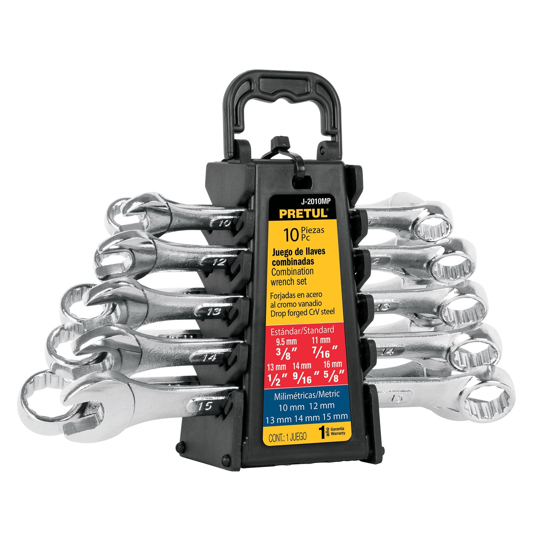 Juego de 10 llaves combinadas estándar y mm, Pretul