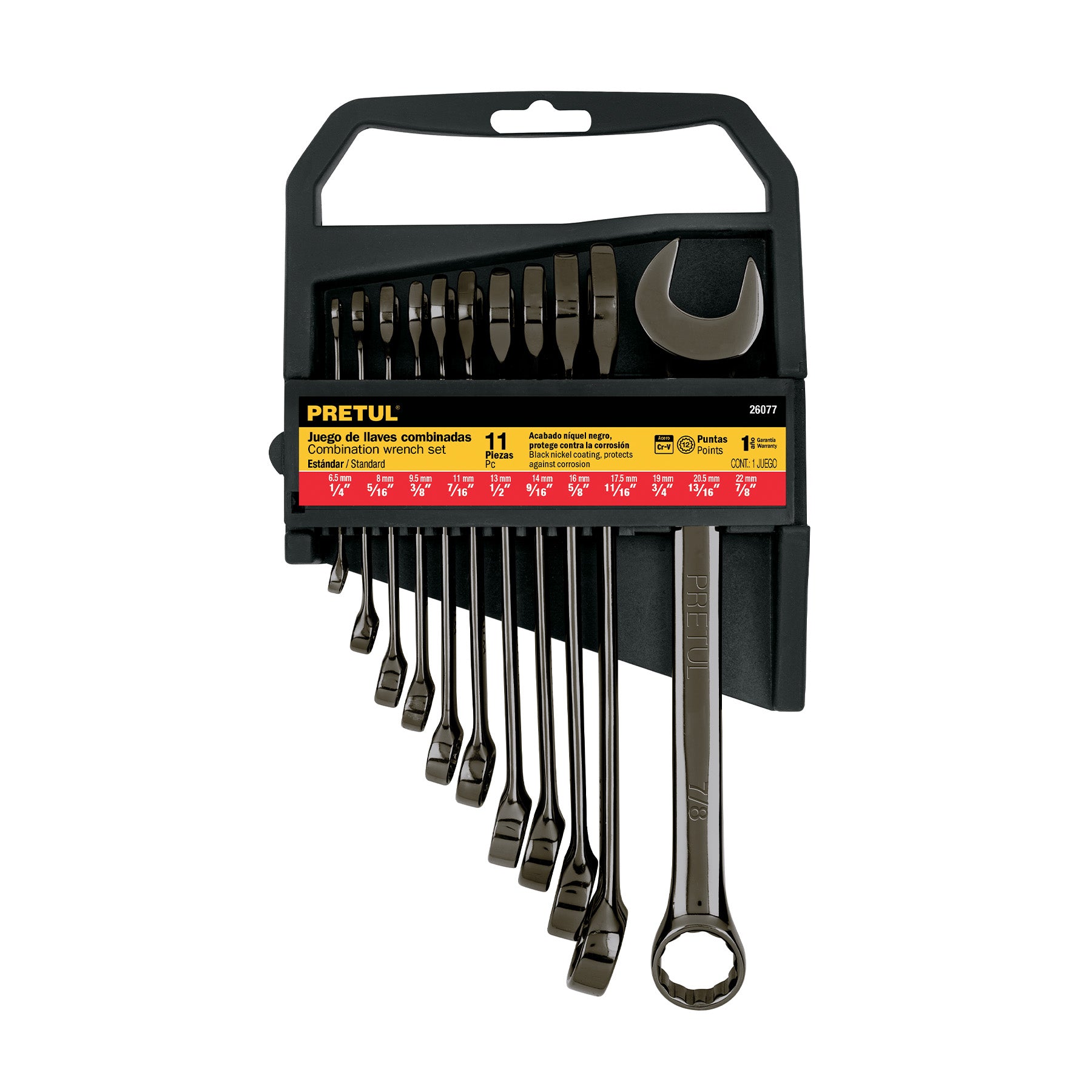 Juego de 11 llaves combinadas estándar, acabado gun metal, Pretul