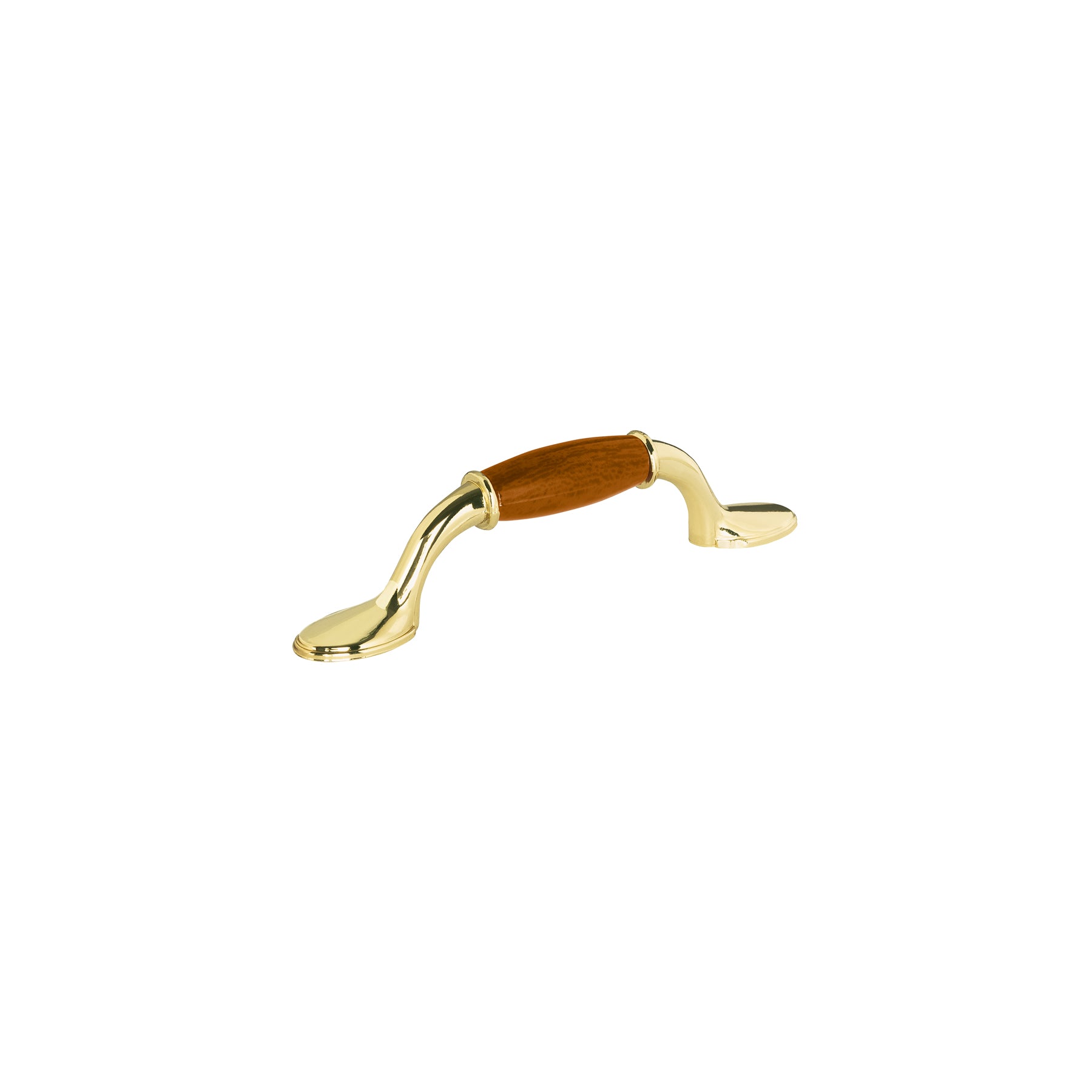 Jaladera metálica, 76mm latón brillante, inserto tipo madera, Hermex, JAL-0621, 43832