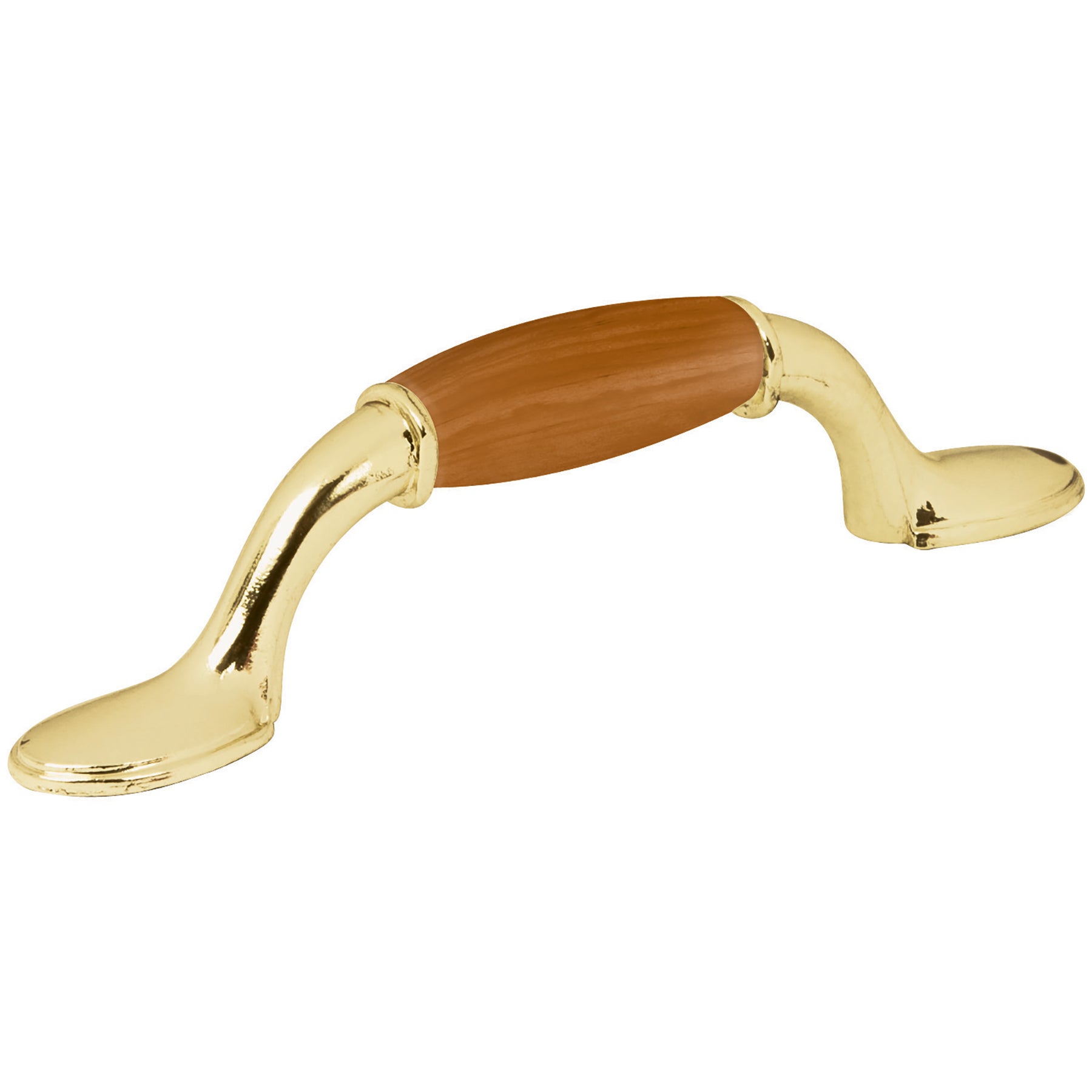 Jaladera metálica, 76mm latón brillante, inserto tipo madera
