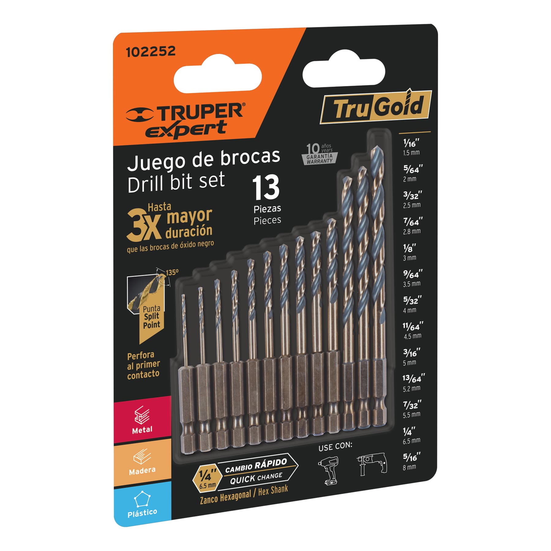 Juego de 13 brocas HSS para metal zanco cambio rápido, Expert