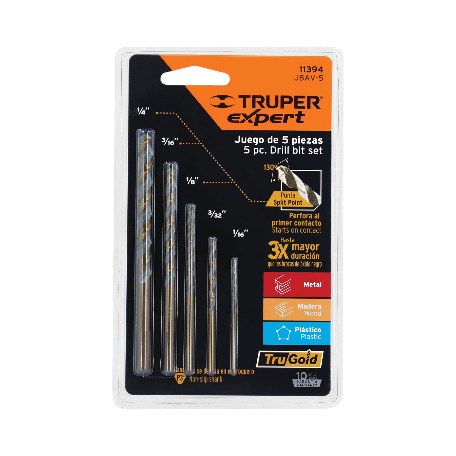 Juego de 5 brocas HSS para metal, Truper Expert