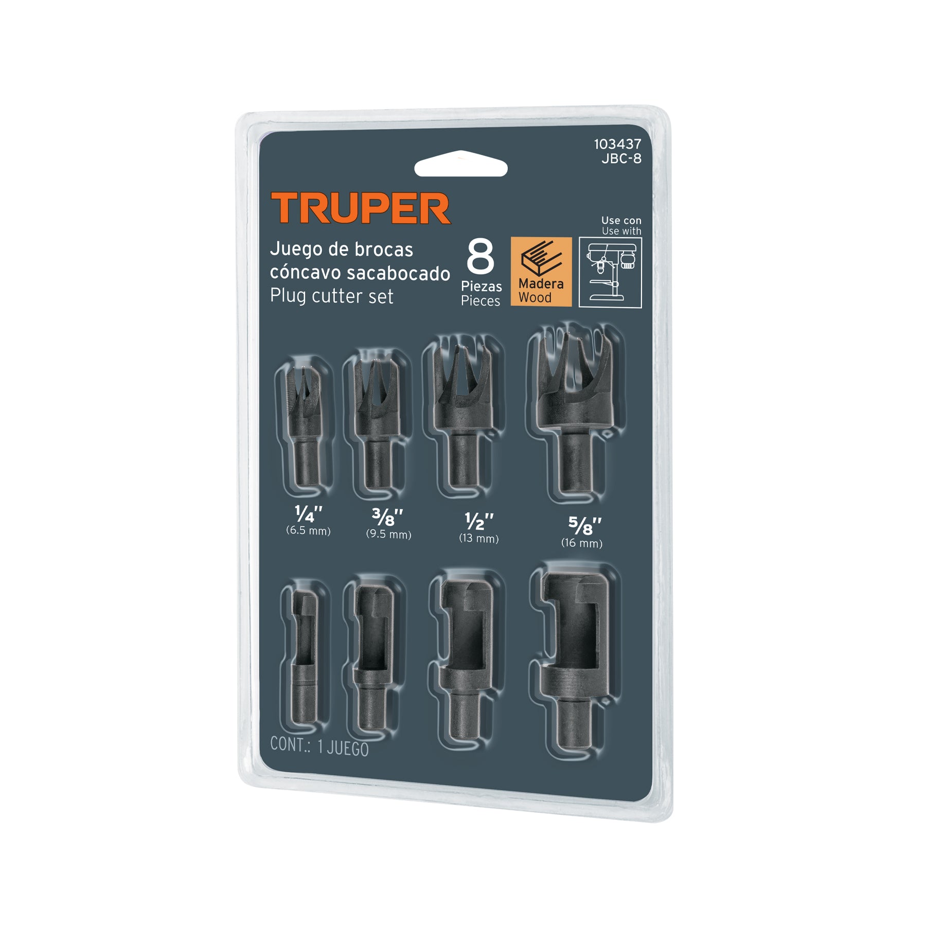 Juego de 8 brocas clavacote para madera, Truper