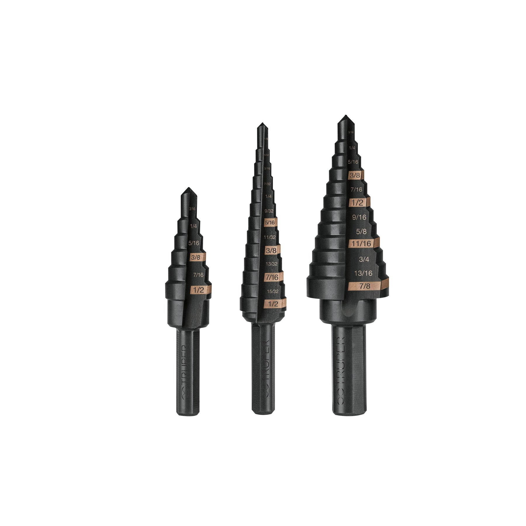 Juego de 3 brocas escalonadas de óxido negro, Truper