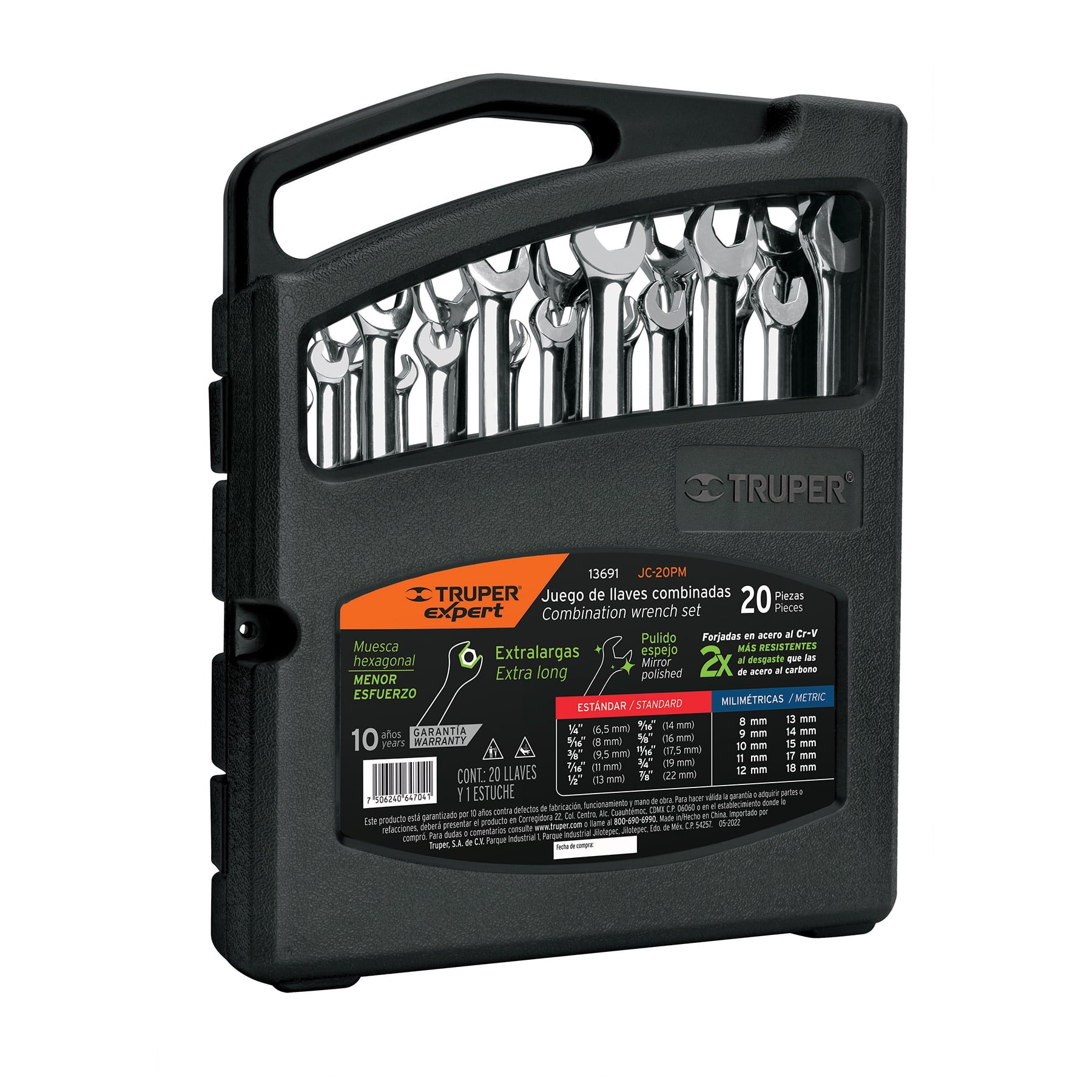 Jgo 20 llaves combinadas extralargas pulidas estándar y mm,Expert
