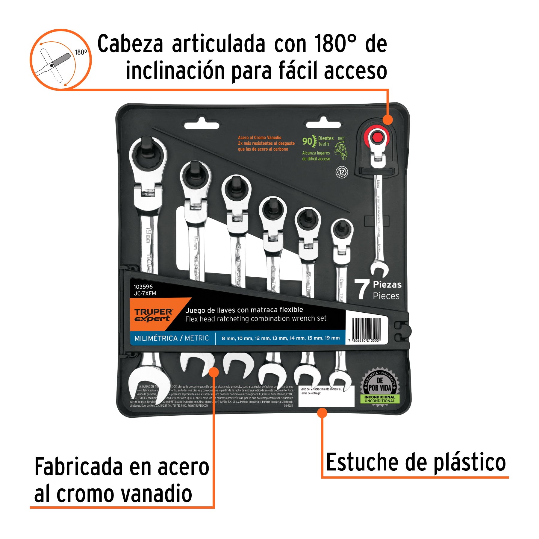 Juego de 7 llaves combinadas mm con matraca flexible