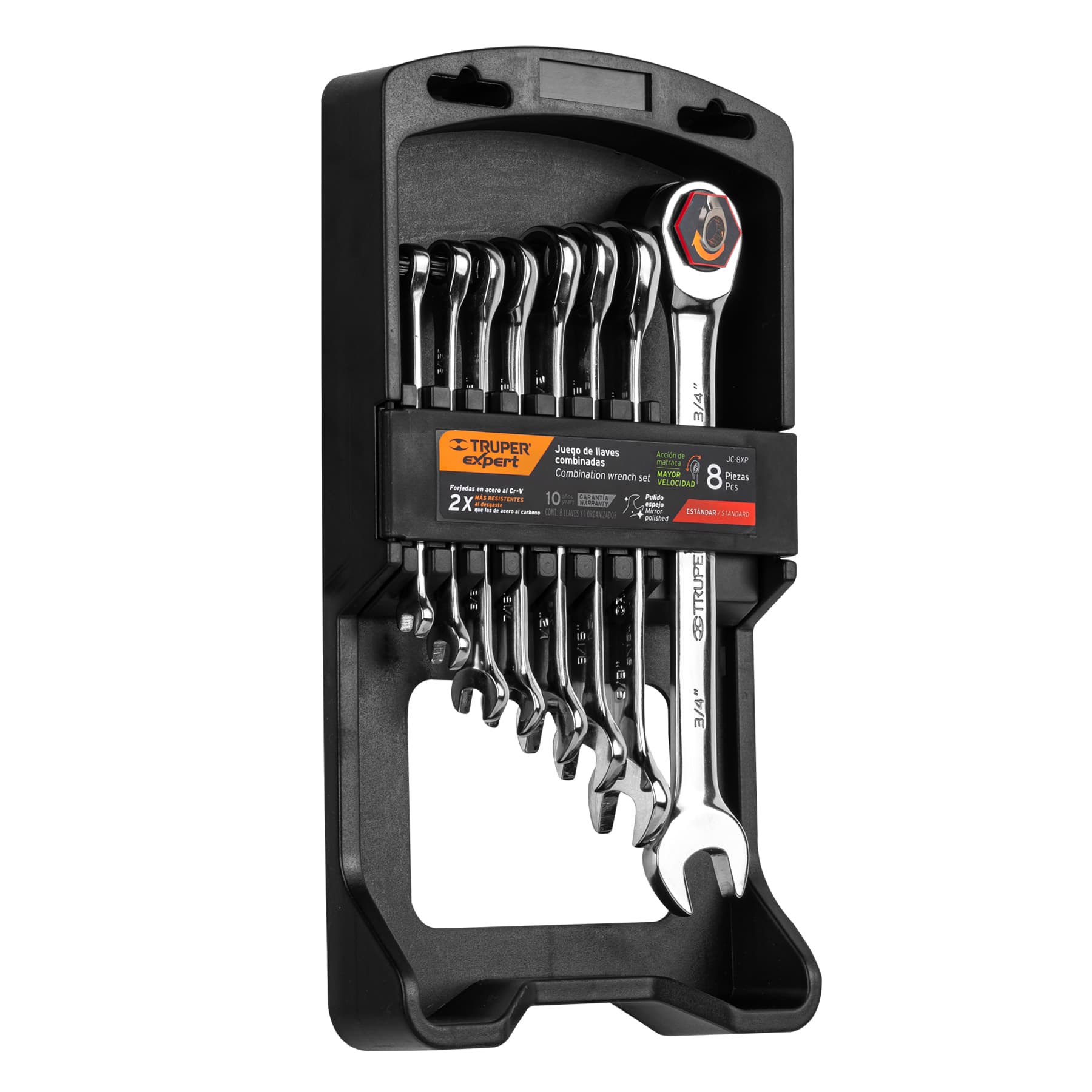 Juego de 8 llaves combinadas estándar pulidas con matraca, Expert