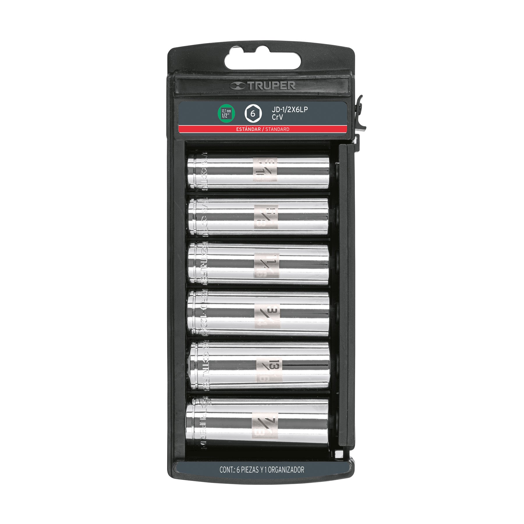 Juego 6 dados largos cuadro 1/2" estándar, Truper
