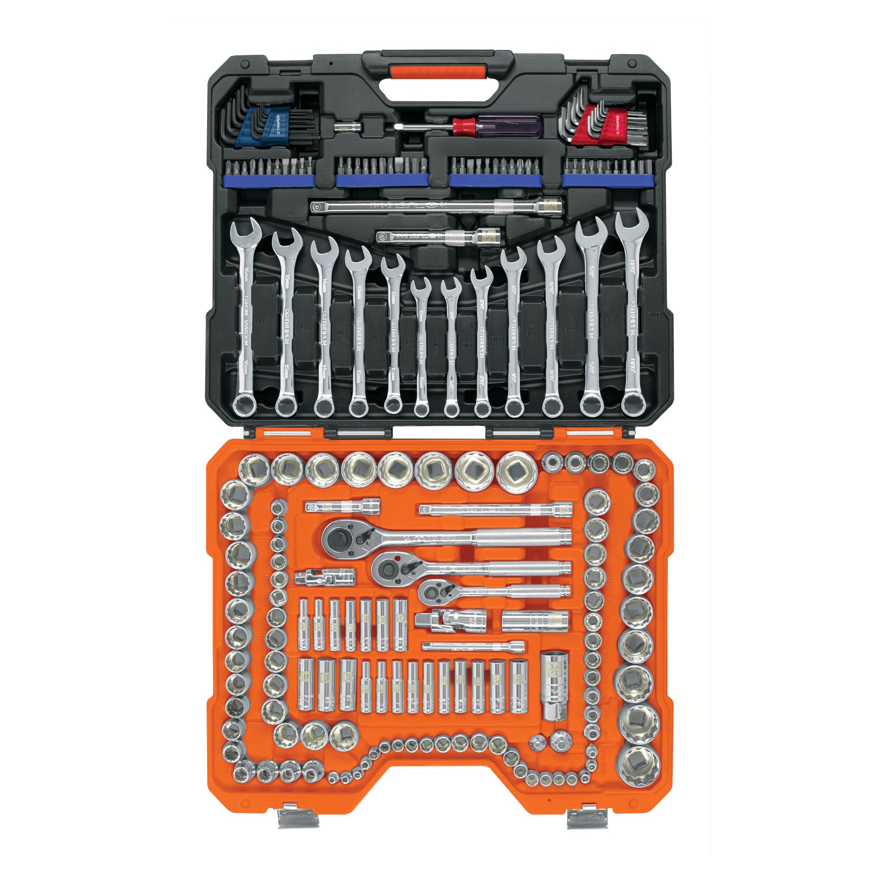 Juego 199 herramientas 1/4", 3/8" y 1/2" estándar y mm para mecánico