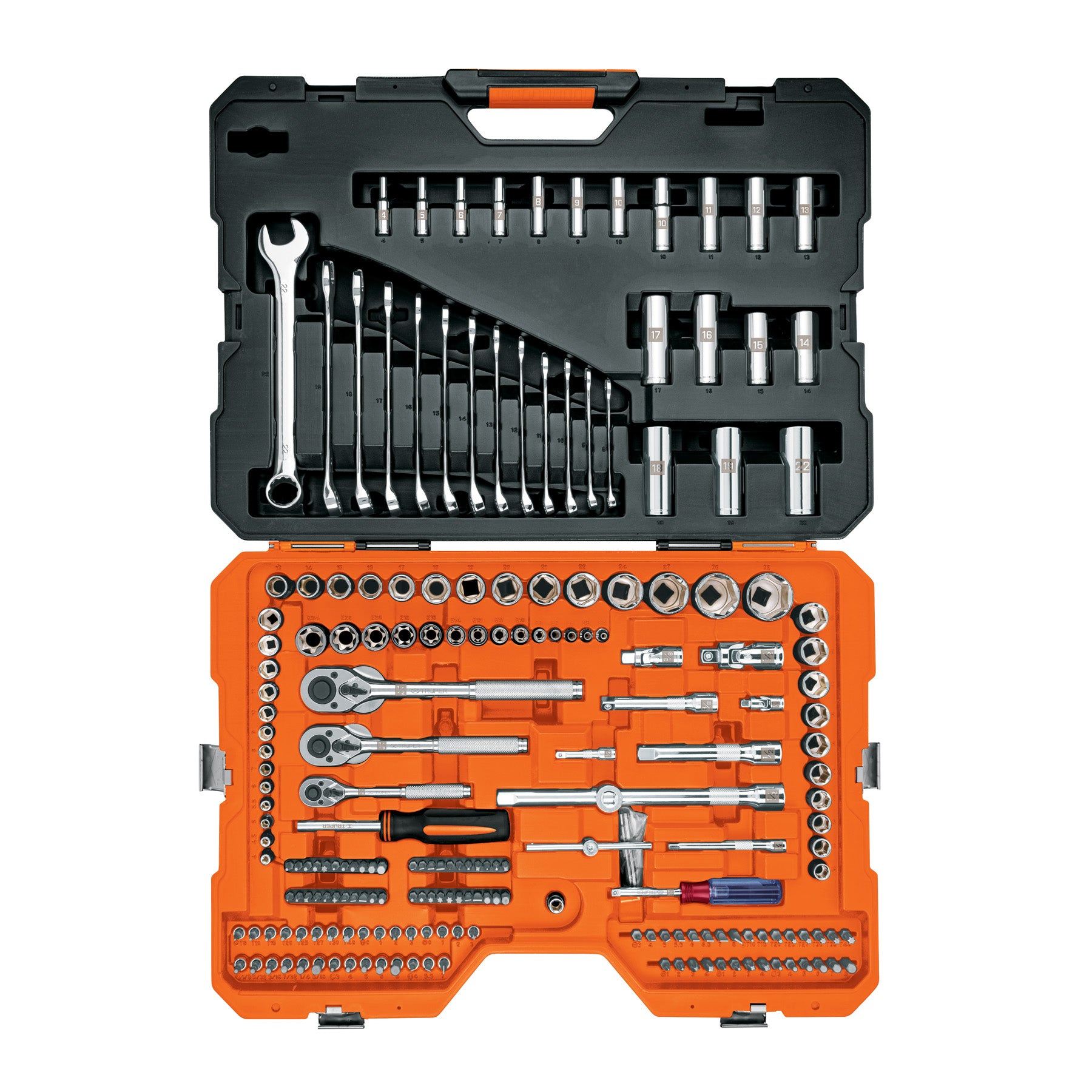 Juego 210 herramientas 1/4", 3/8" y 1/2" estándar y mm para mecánico