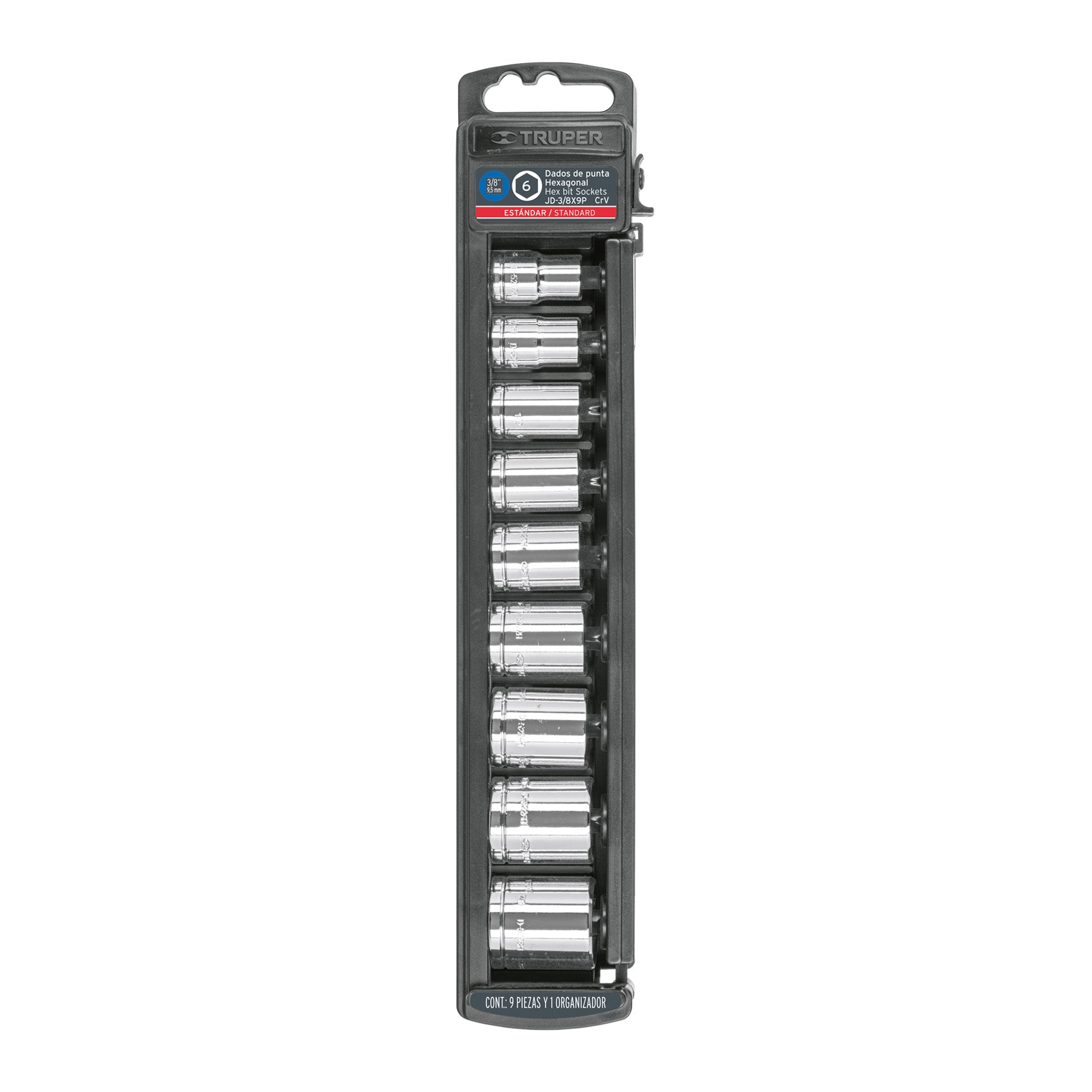 Juego de 9 dados cuadro 3/8" estándar, Truper