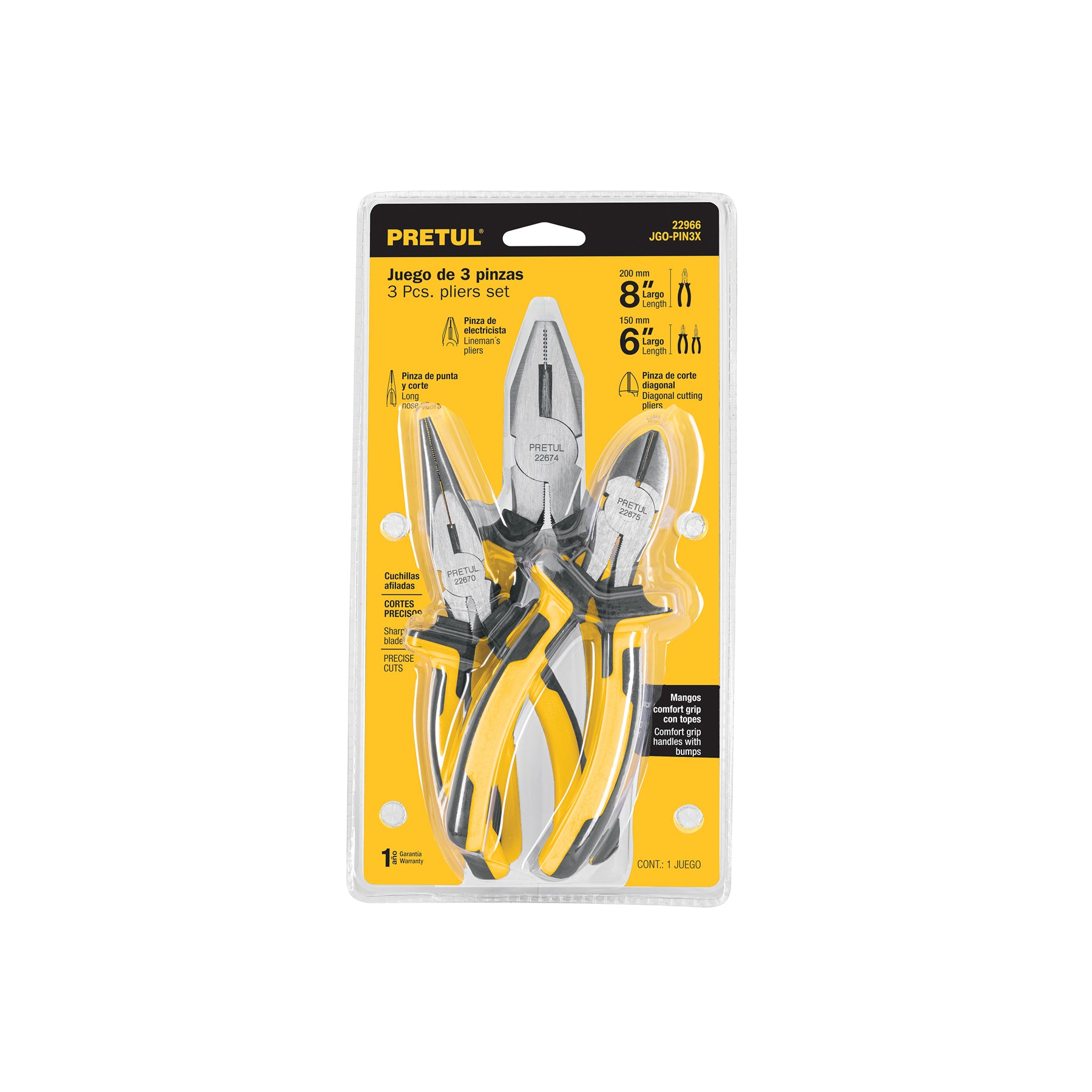 Juego de 3 pinzas 3 mango Comfort Grip, Pretul, JGO-PIN3X, 22966