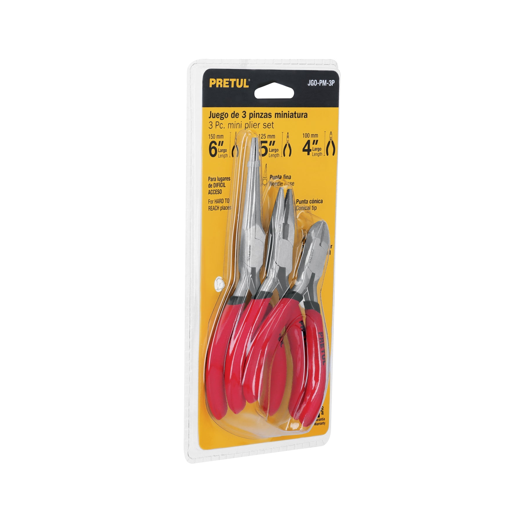 Juego de 3 mini pinzas, mangos de PVC, Pretul