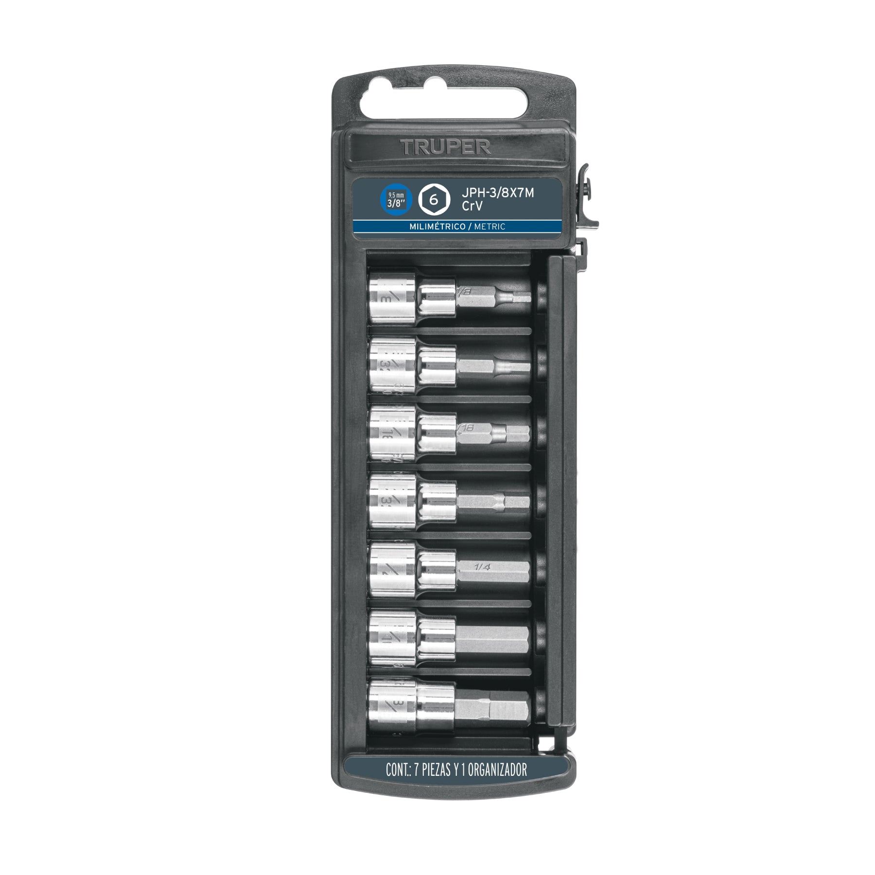 Juego de 7 dados cuadro 3/8" punta hexagonal mm, Truper
