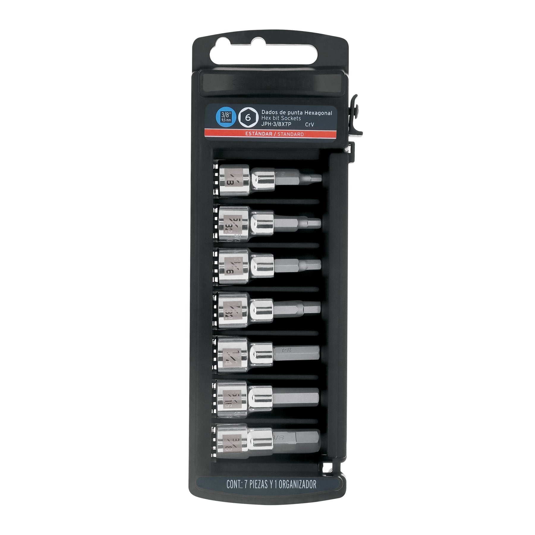 Juego de 7 dados punta hexagonal estándar, cuadro 3/8", Truper