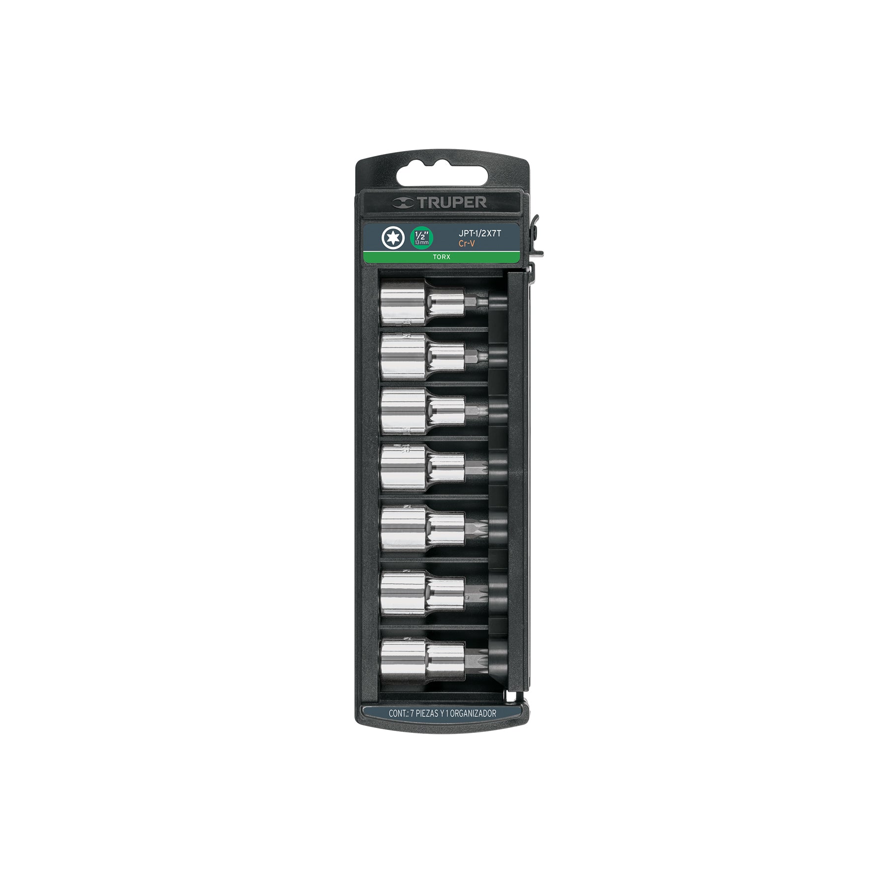 Juego de 7 dados cuadro 1/2" punta torx, Truper, JPT-1/2X7T, 102237