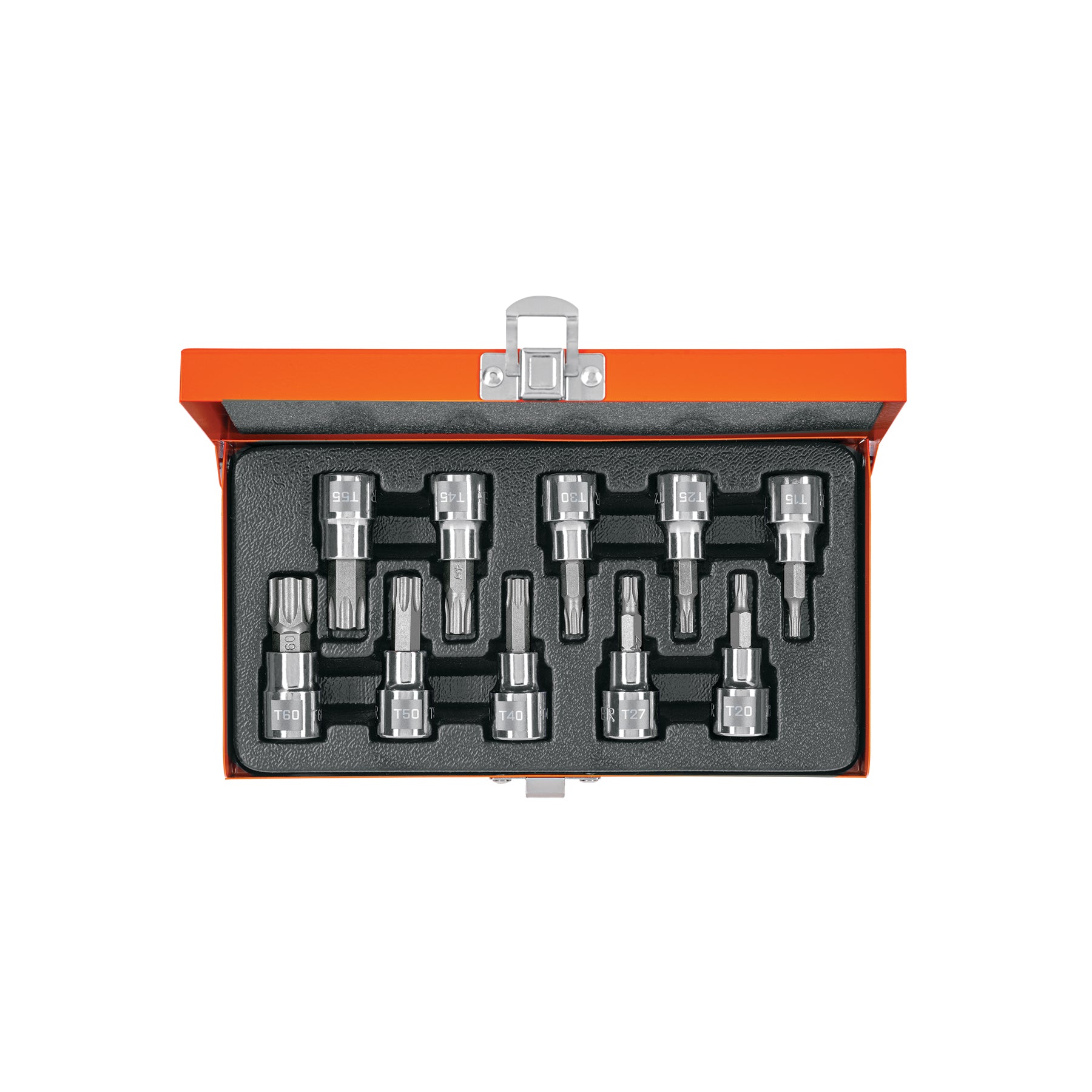 Juego de 10 dados cuadro 3/8" punta torx, estuche metálico