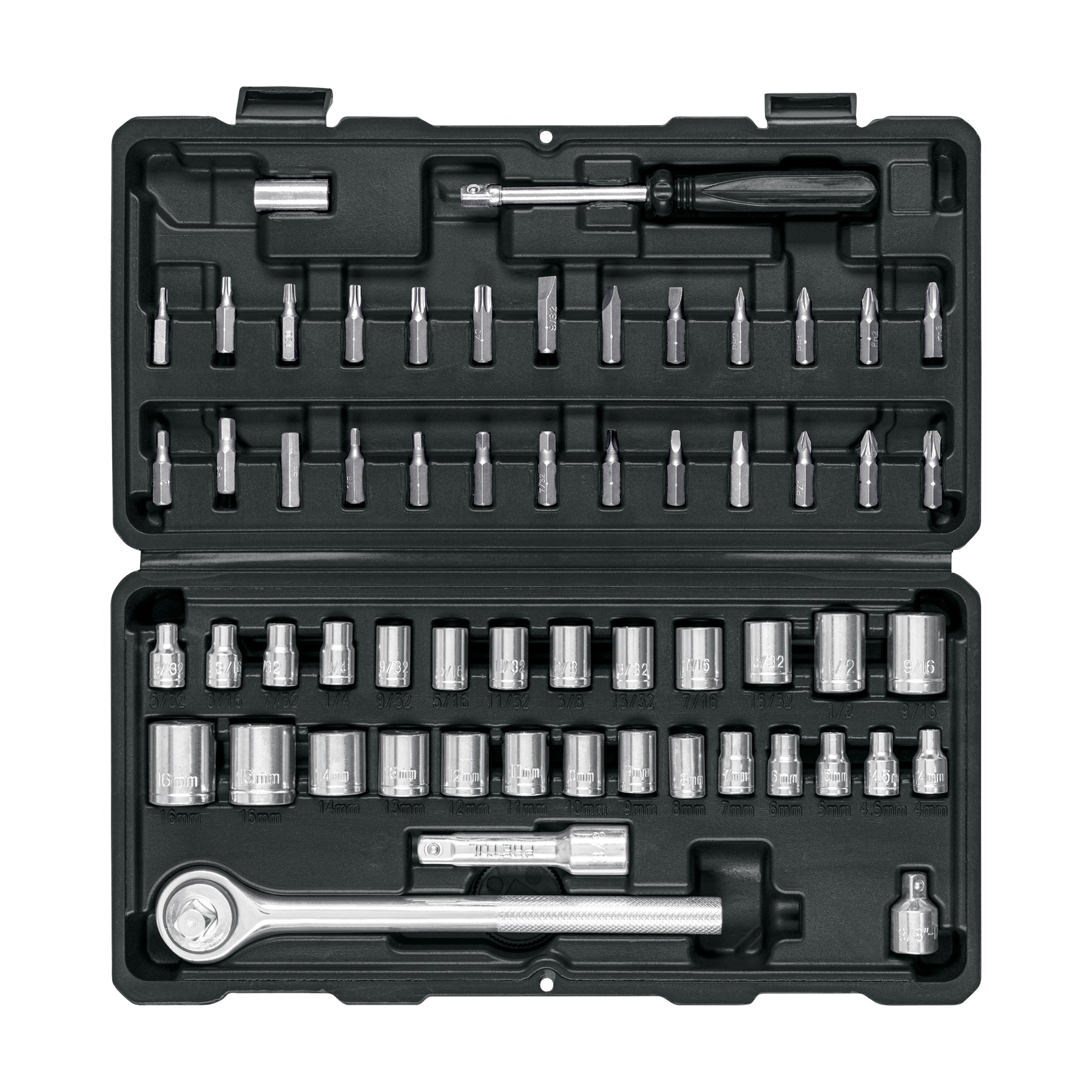 Juego de 60 herramientas 1/4" y 3/8" para mecánico, Pretul