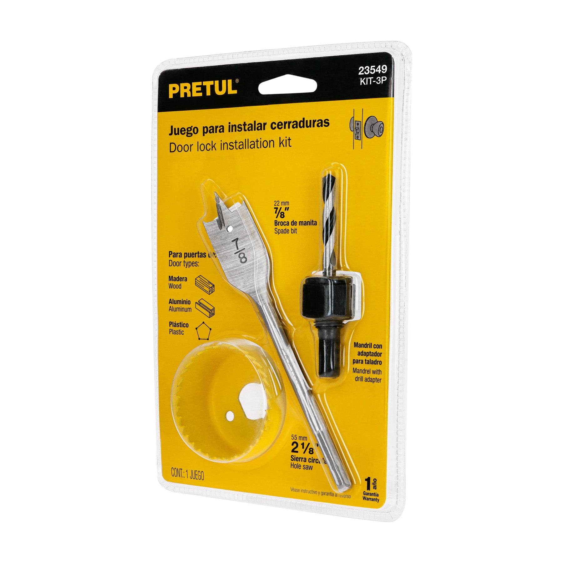 Juego de 3 piezas para instalar cerraduras, Pretul, KIT-3P, 23549