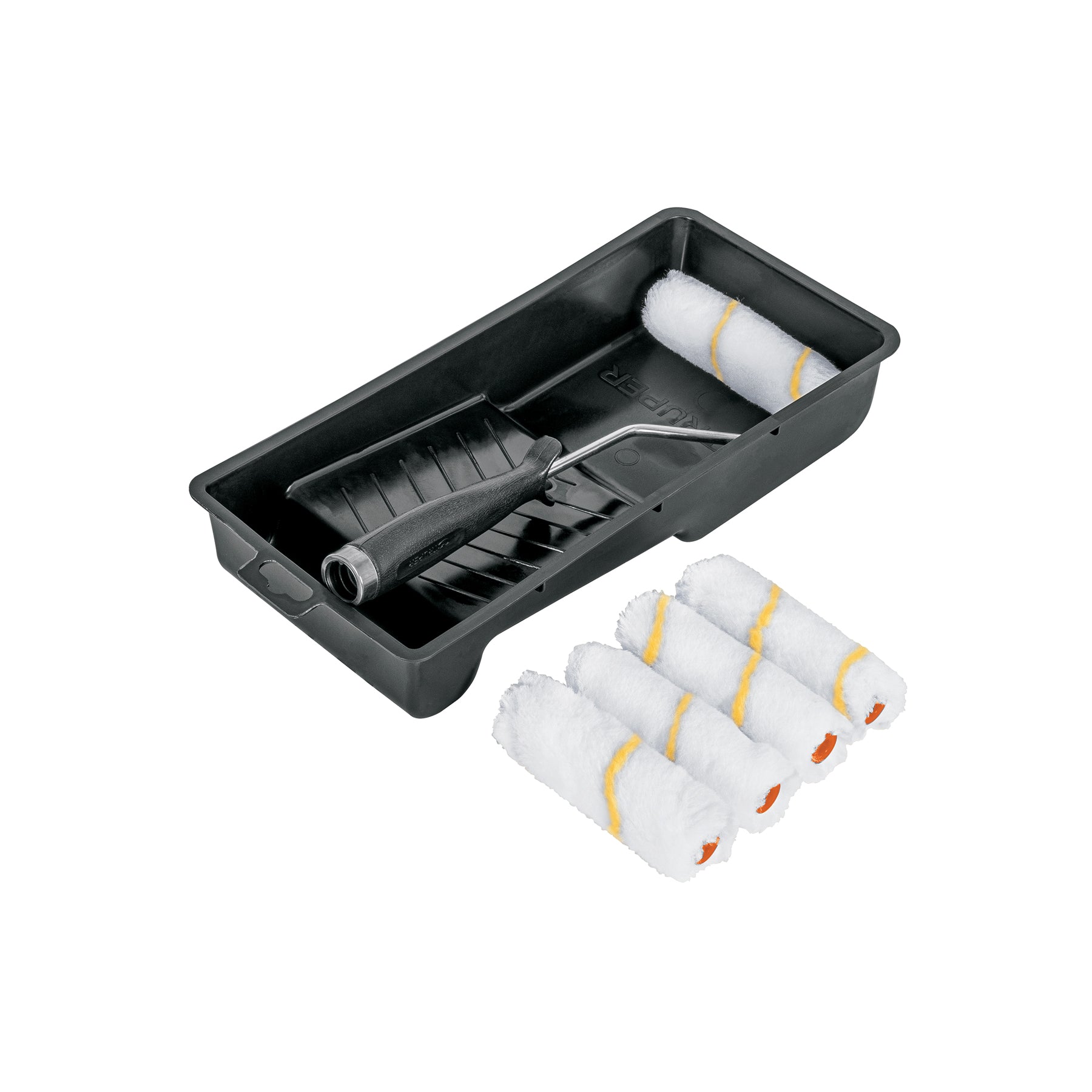 Kit de rodillo para pintar, 4" (maneral, charola y 5 felpas)