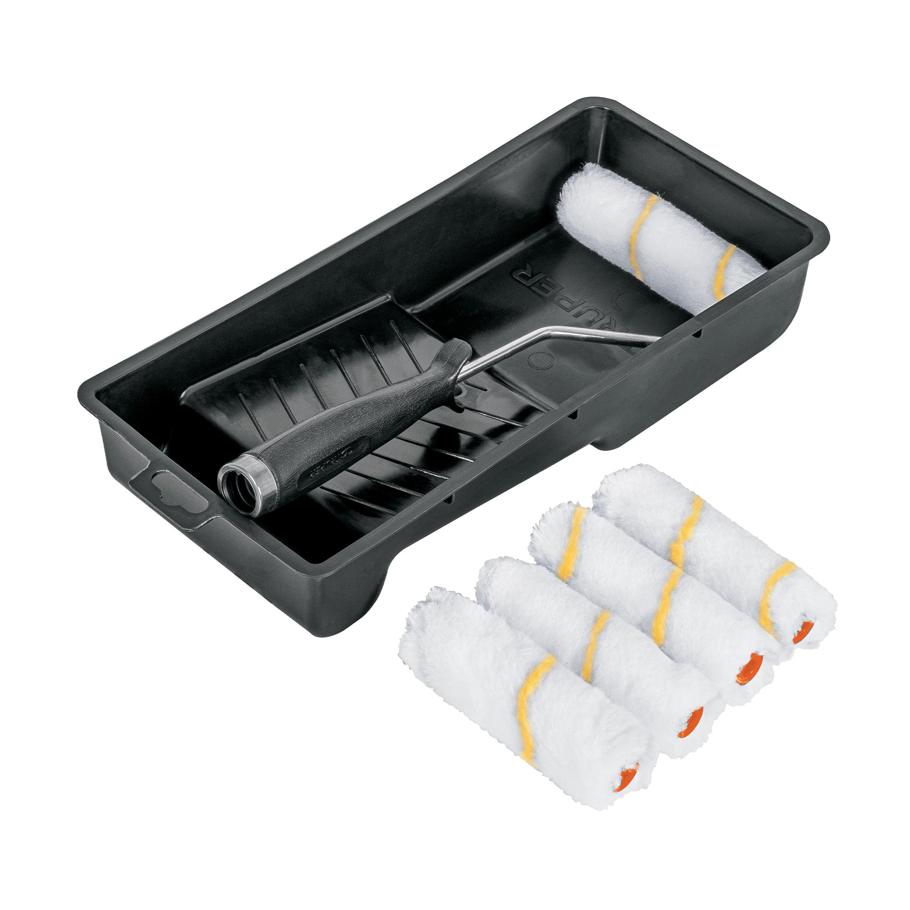 Kit de rodillo para pintar, 4" (maneral, charola y 5 felpas)