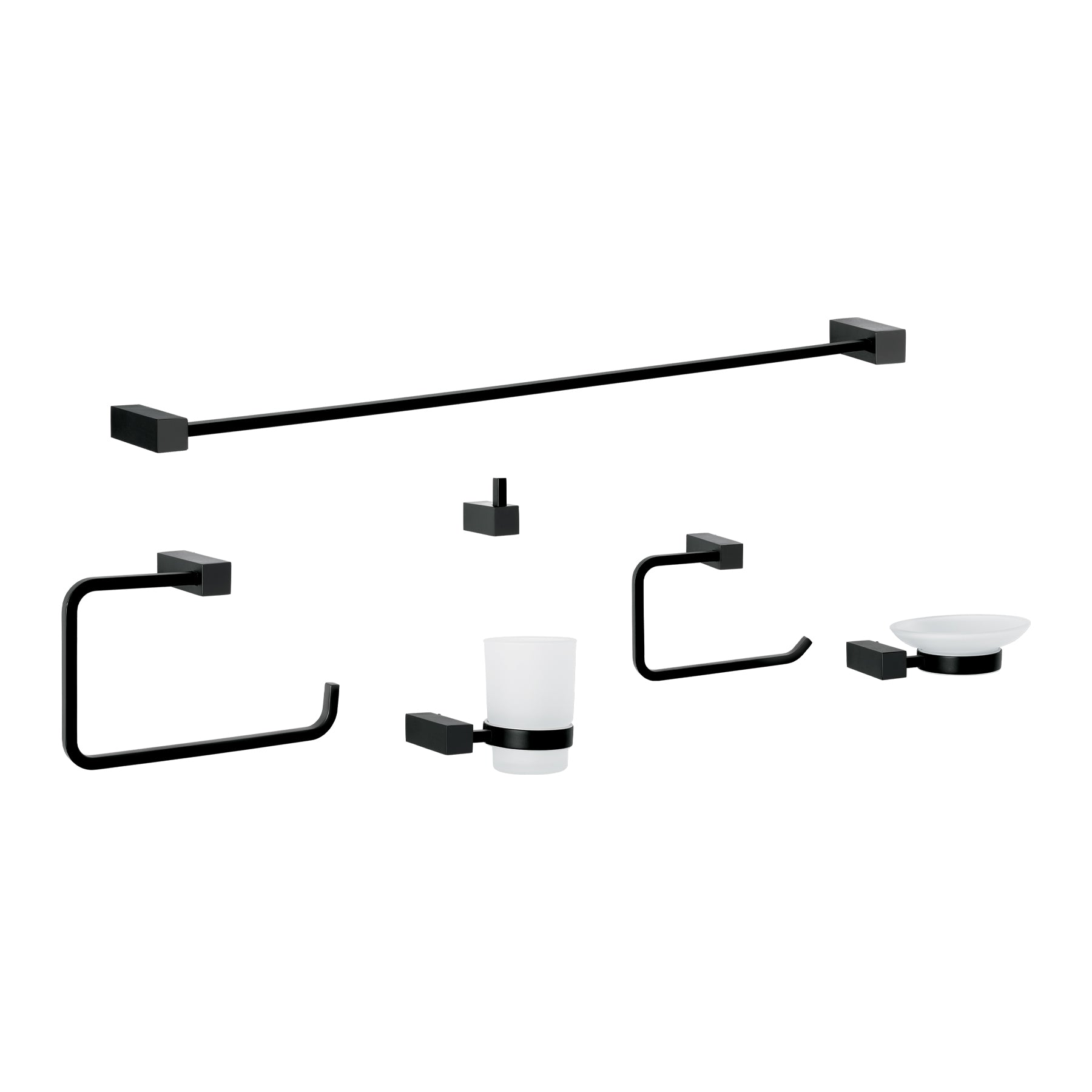 Juego de 6 accesorios para baño, negro, FOSET KUBO