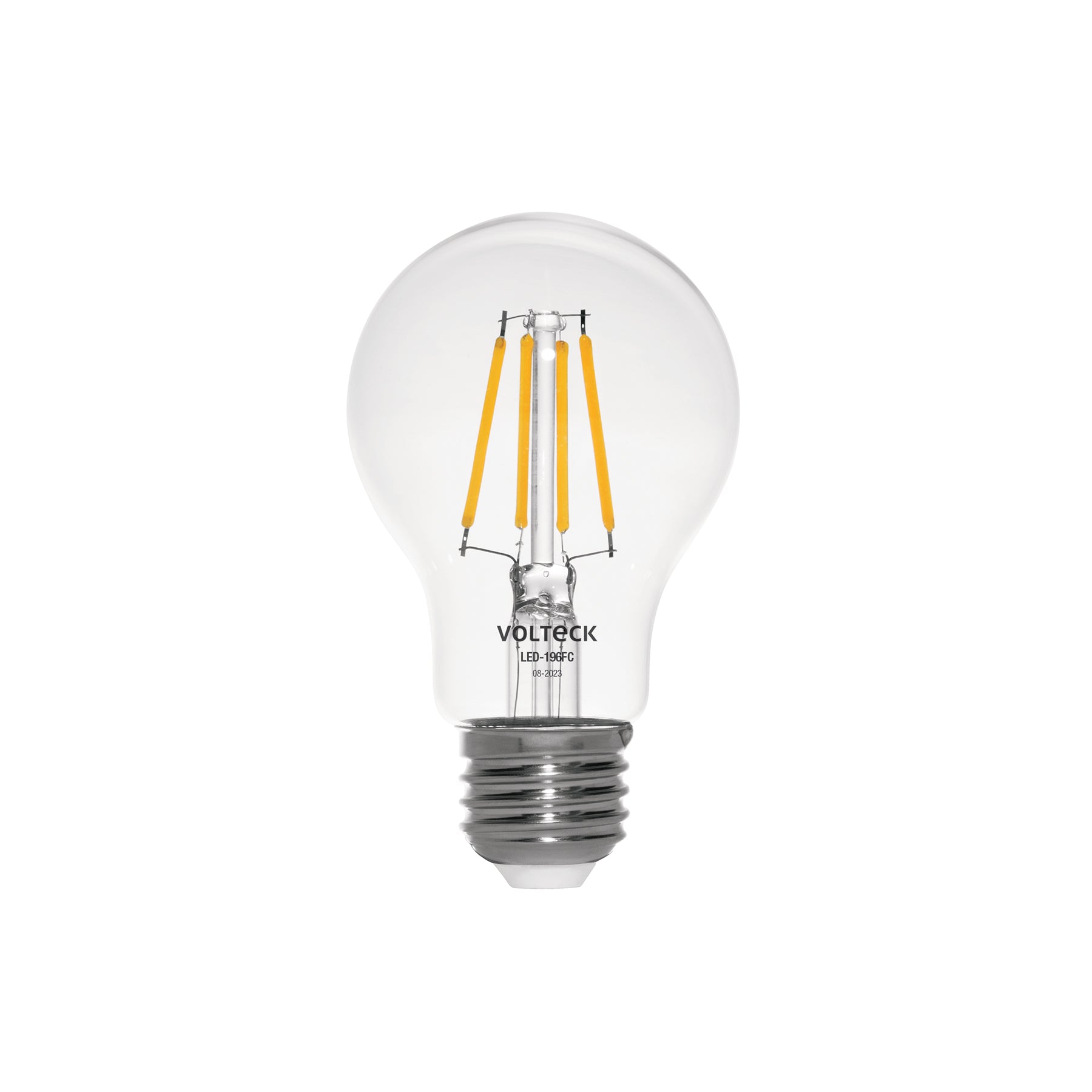 Foco LED filamento 6 W, A19, 2700K luz ambar, E26, Volteck, LED-196FC, 46211