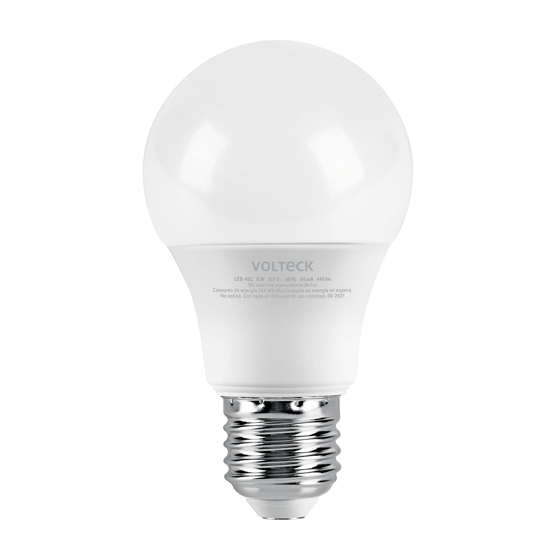 Foco LED 6W (40W) A19, 3000K blanca cálida, 440 lm, blíster, Volteck, LED-40C, 46857