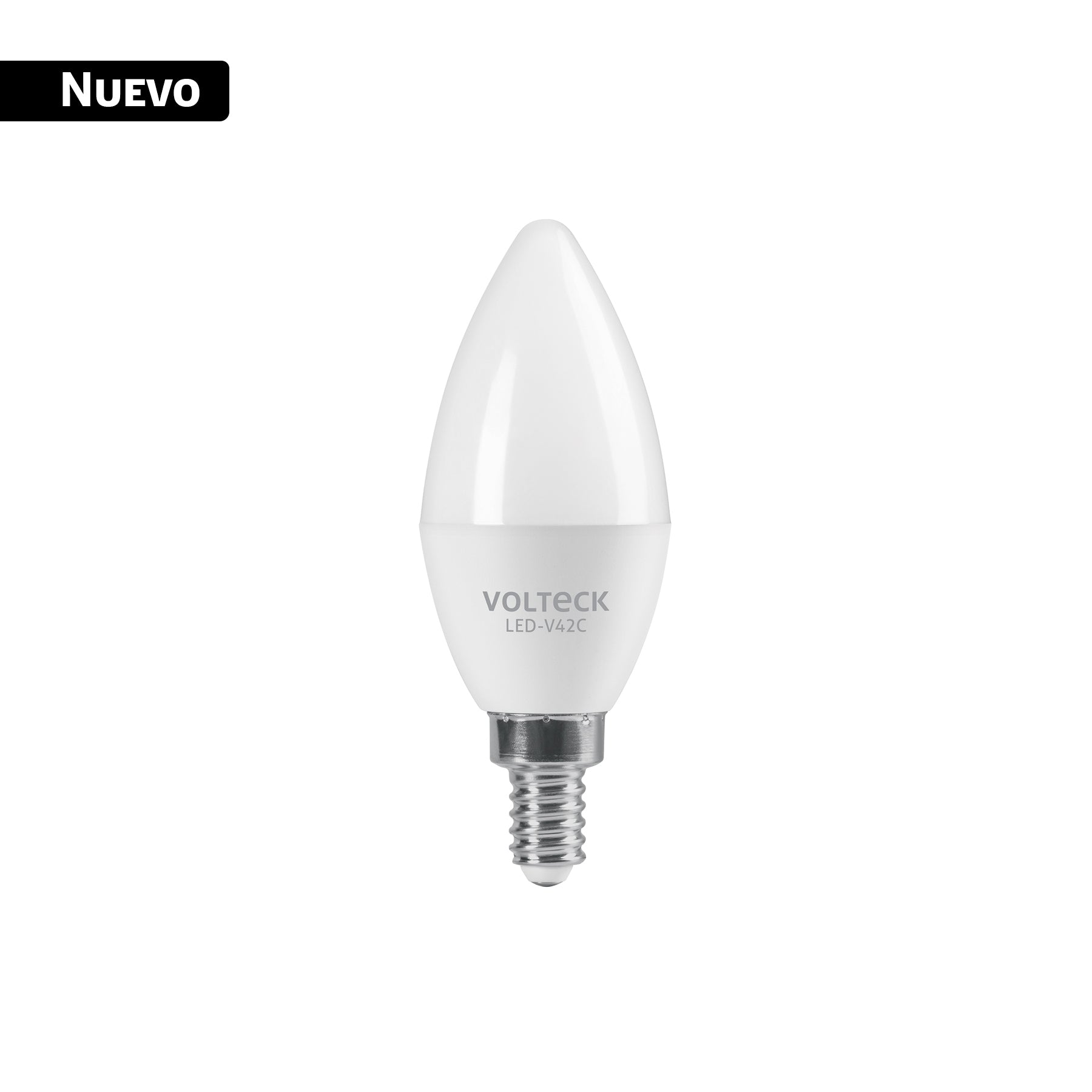 Foco LED tipo vela 4W (25W) 2400K luz ámbar, E12, Volteck, LED-V42C, 43754