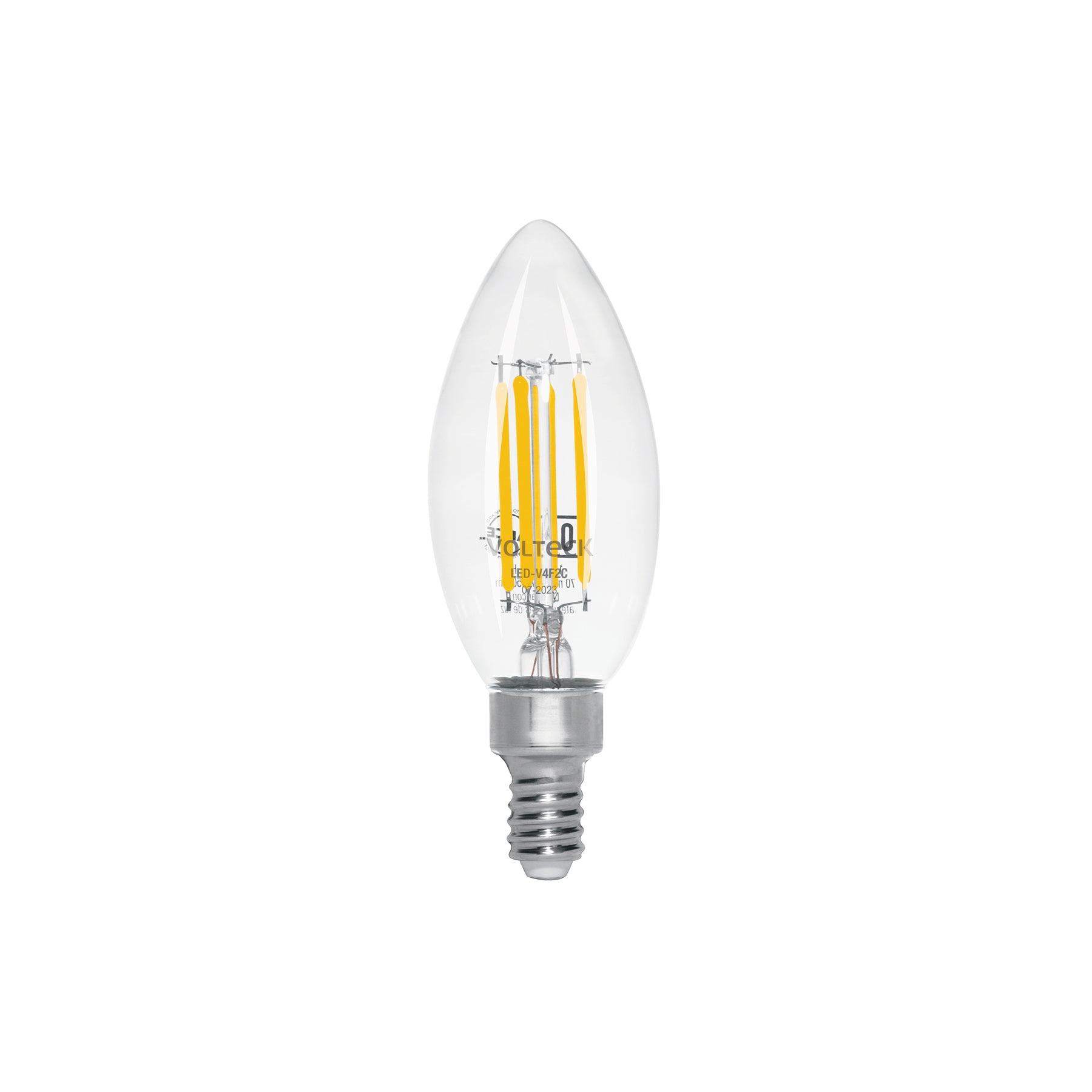 Foco LED filamento 4 W, vela, 2700K luz ambar, E12, Volteck, LED-V4F2C, 48253