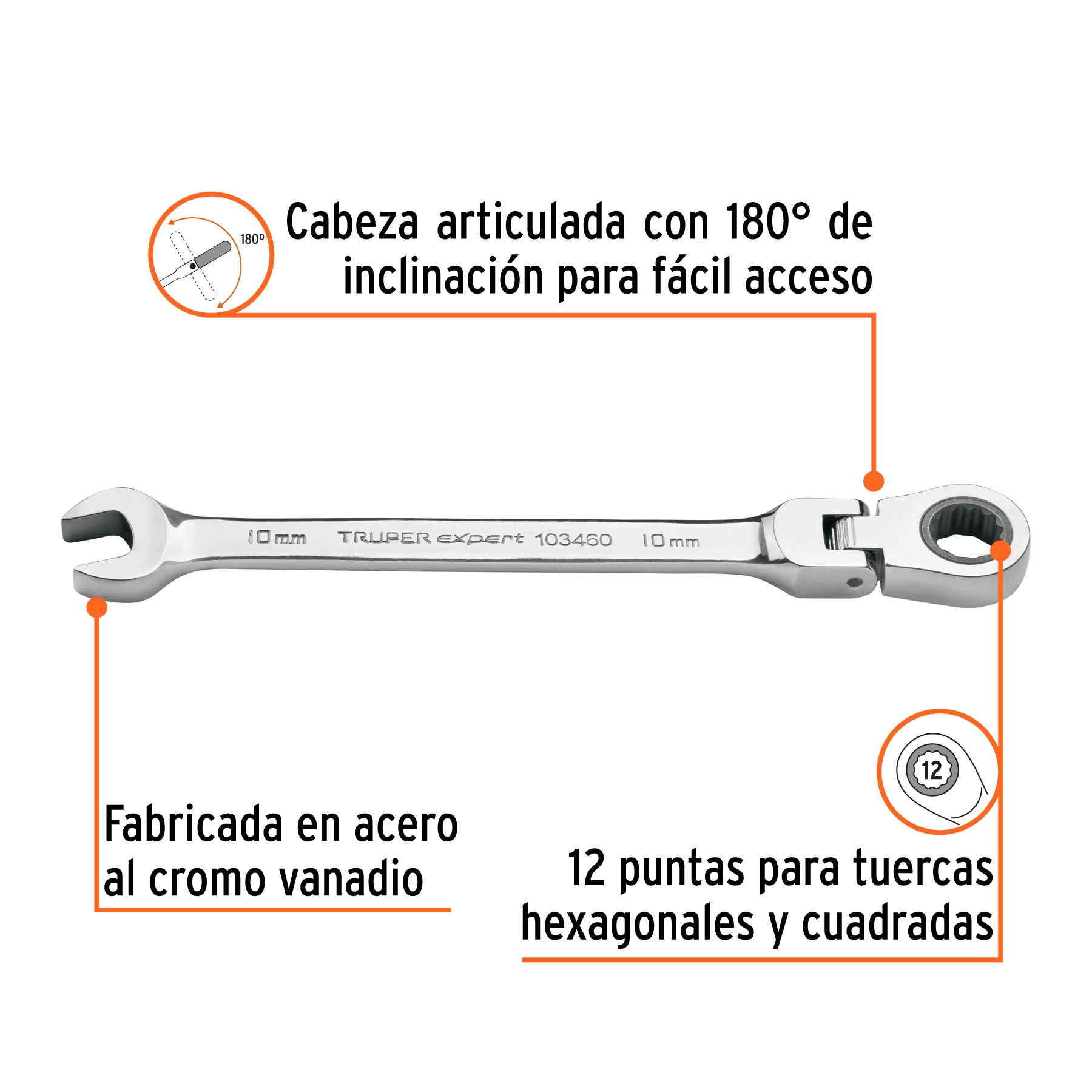 Llave combinada con matraca 10 mm flexible, Expert