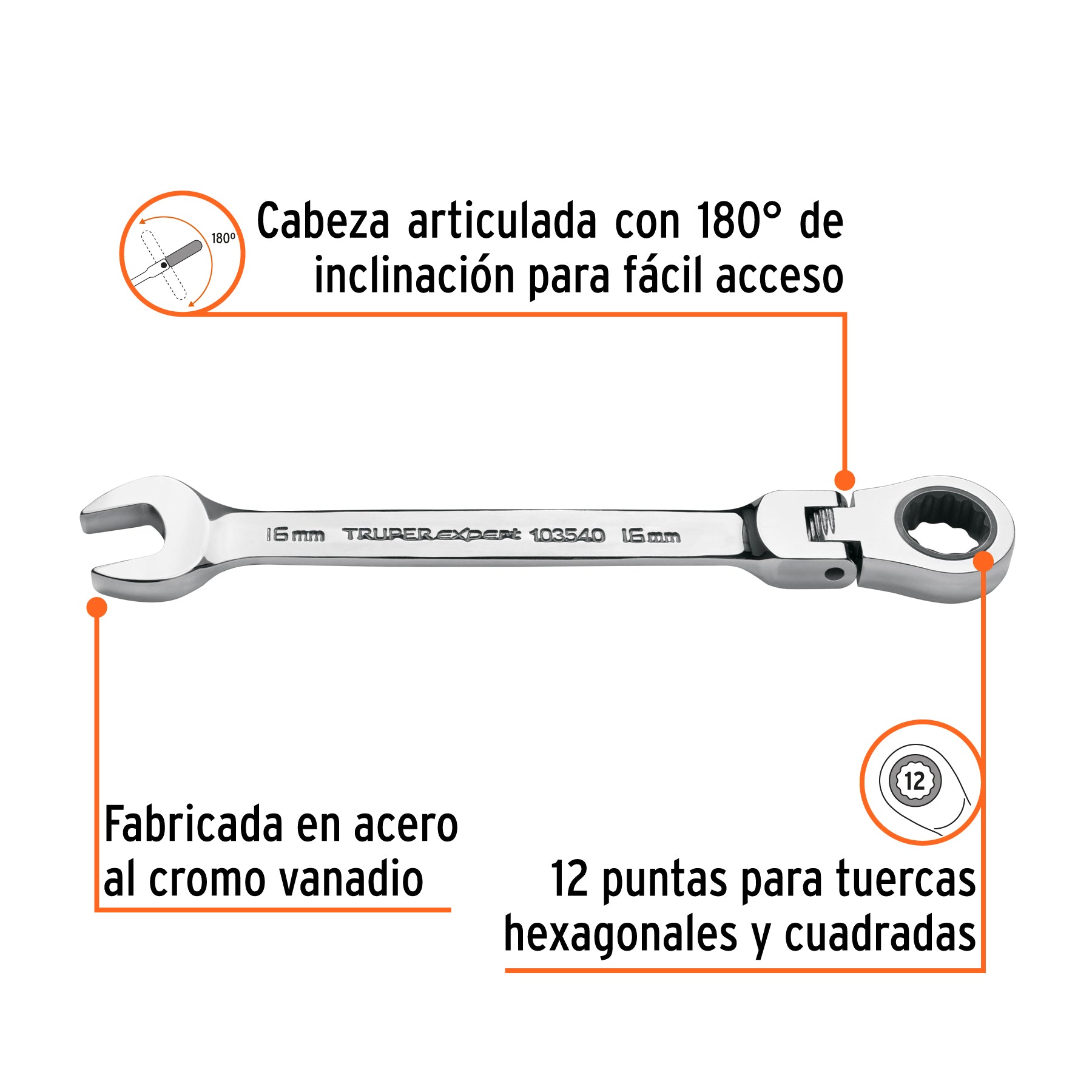 Llave combinada con matraca 16 mm flexible, Expert