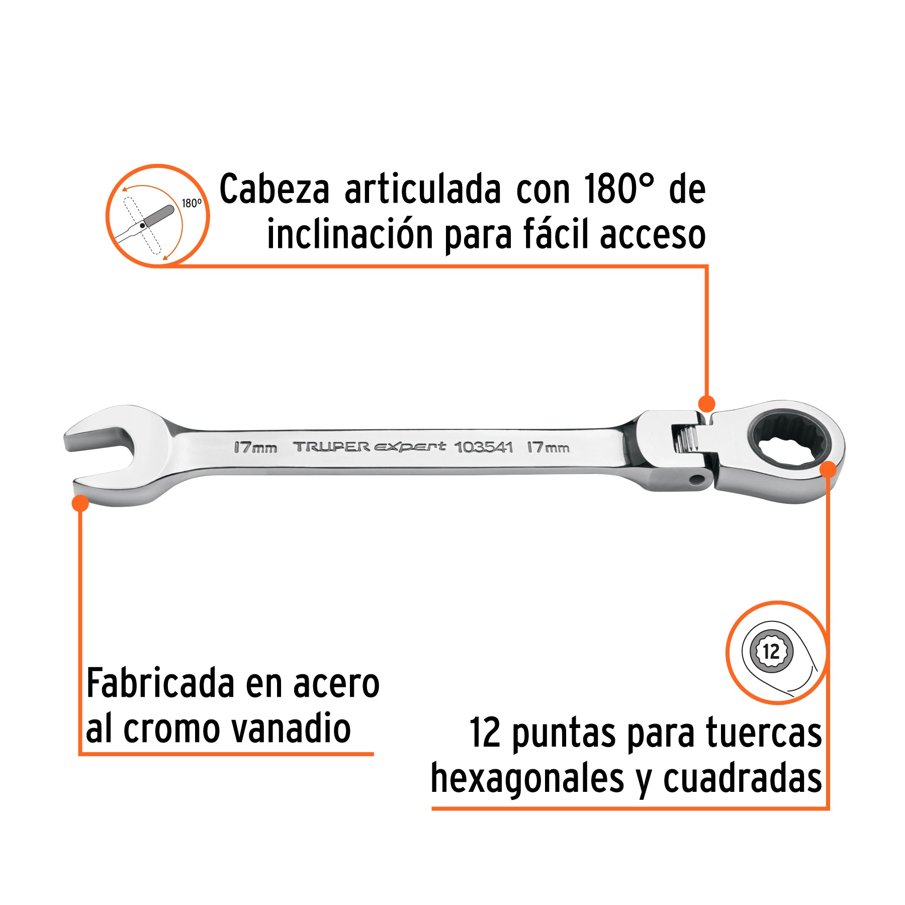 Llave combinada con matraca 17 mm flexible, Expert