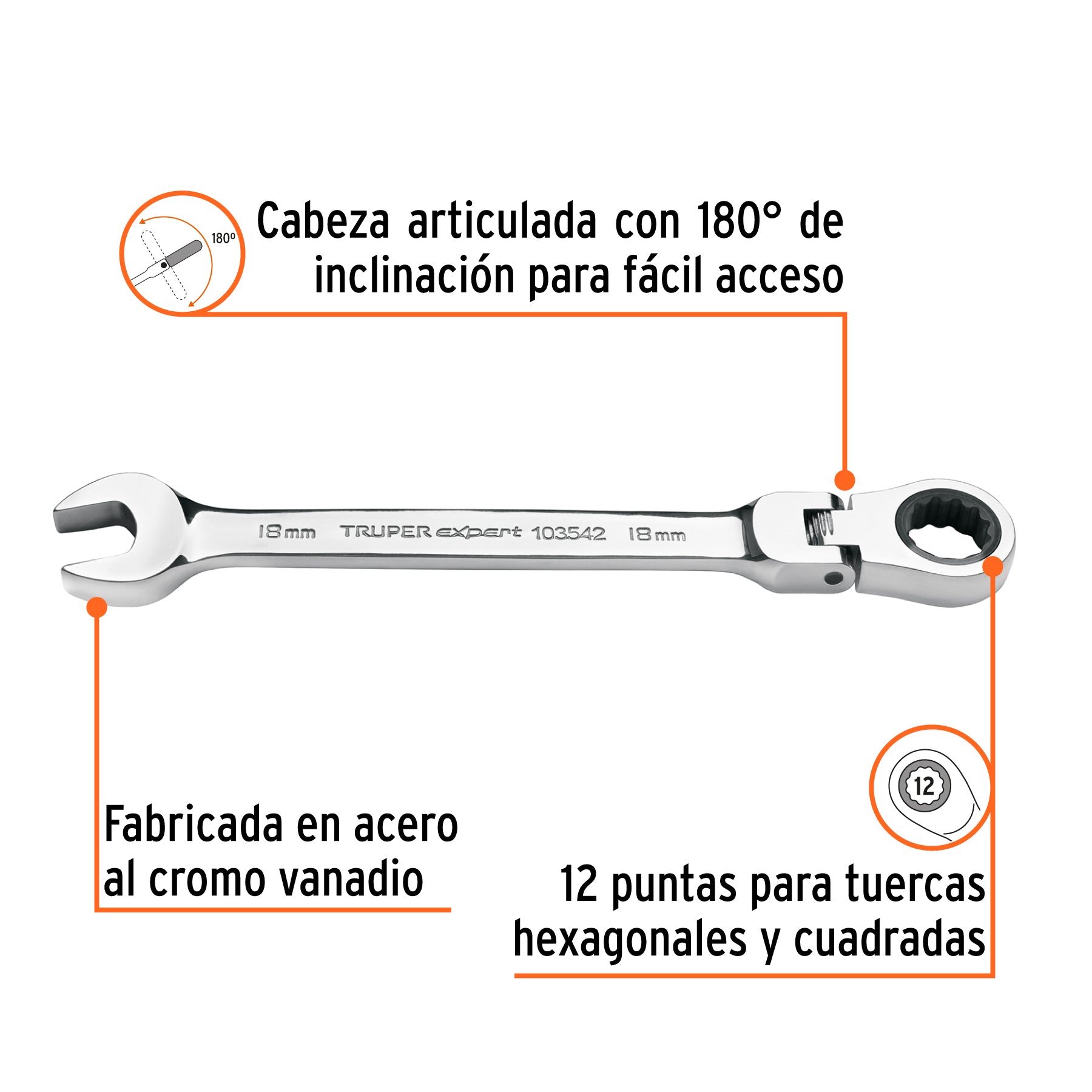 Llave combinada con matraca 18 mm flexible, Expert