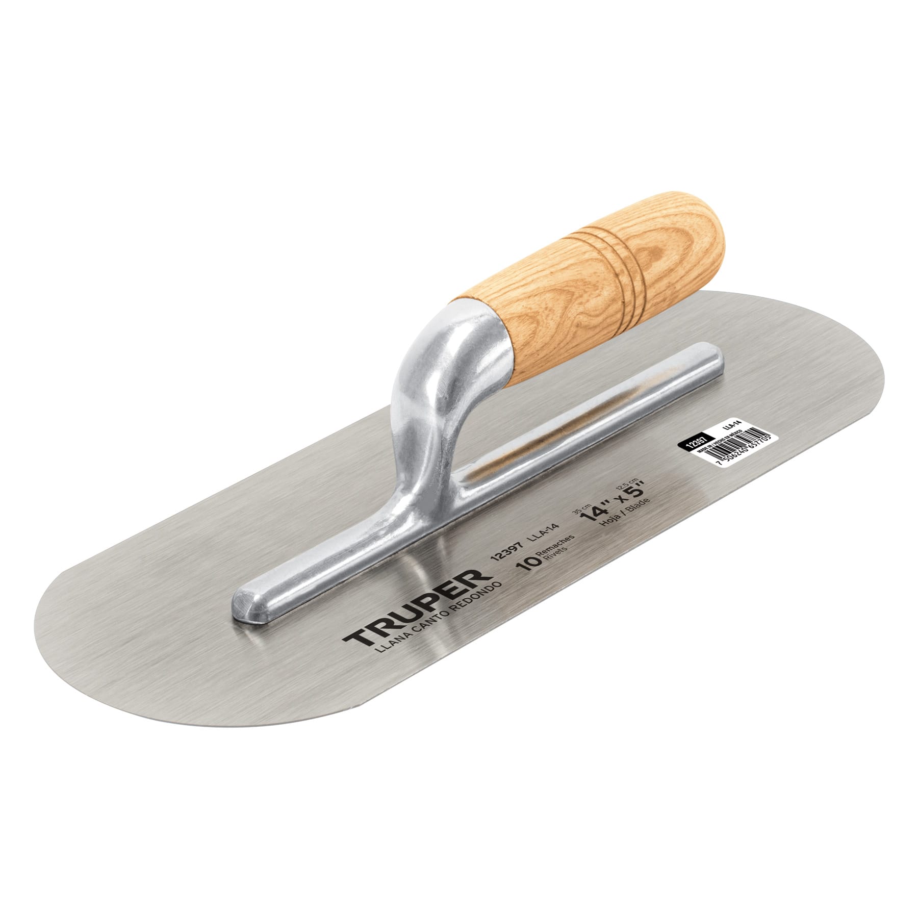 Llana canto redondo 14" x 5" con mango de madera, Truper