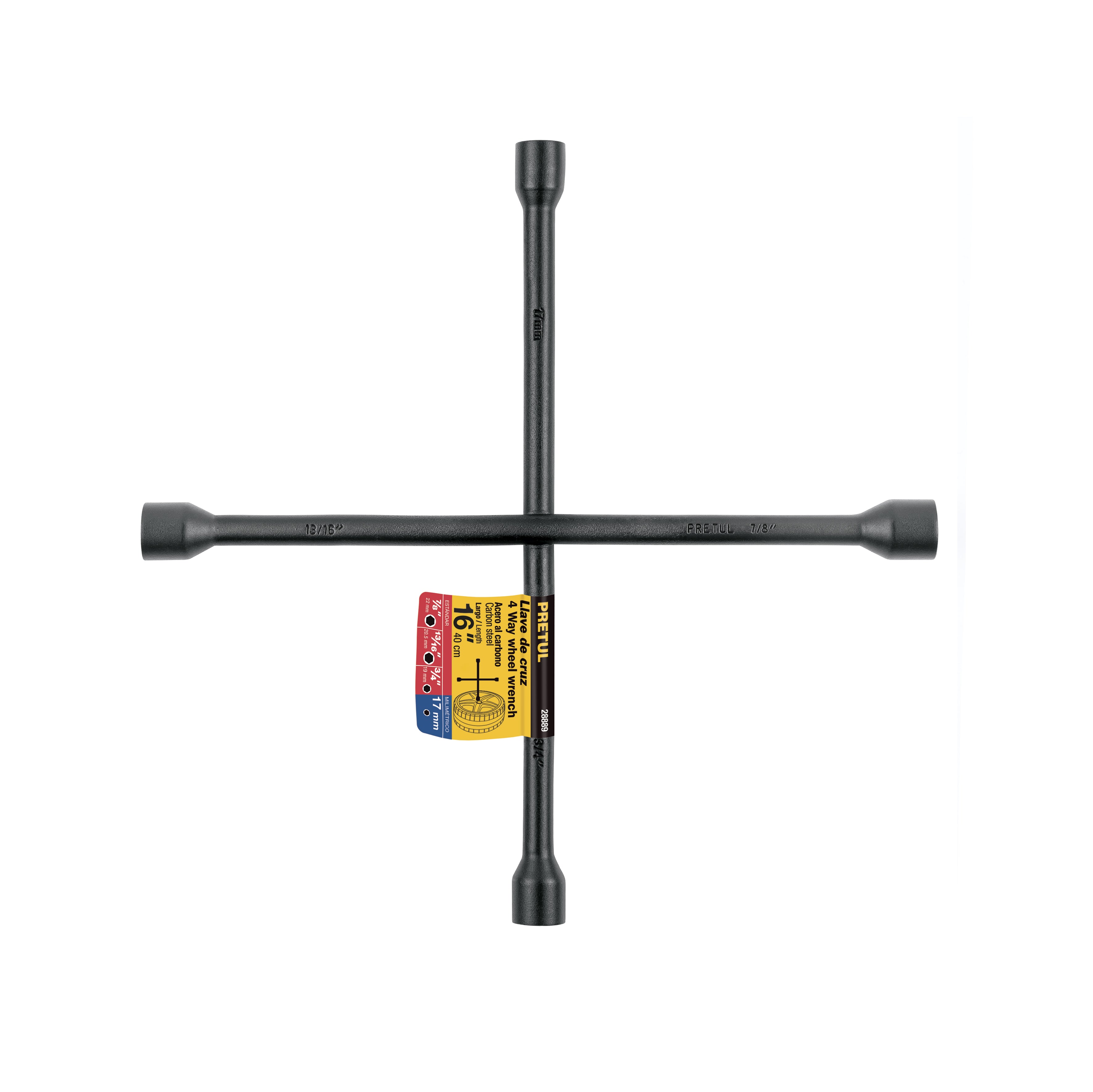 Llave de cruz 16", acabado negro mate, Pretul, LLCR-16P, 28889