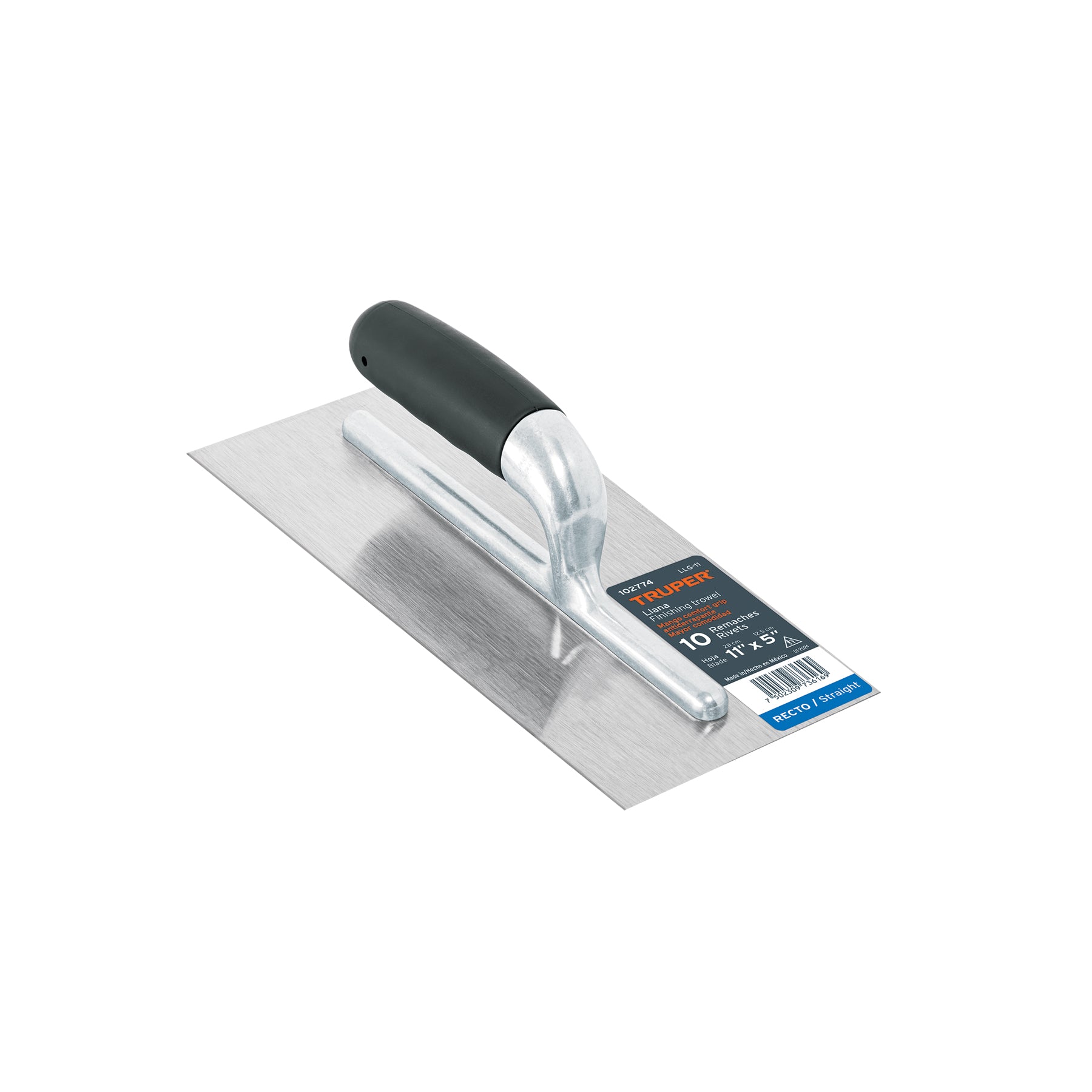 Llana 11" canto recto, 10 remaches, mango comfort grip, Truper