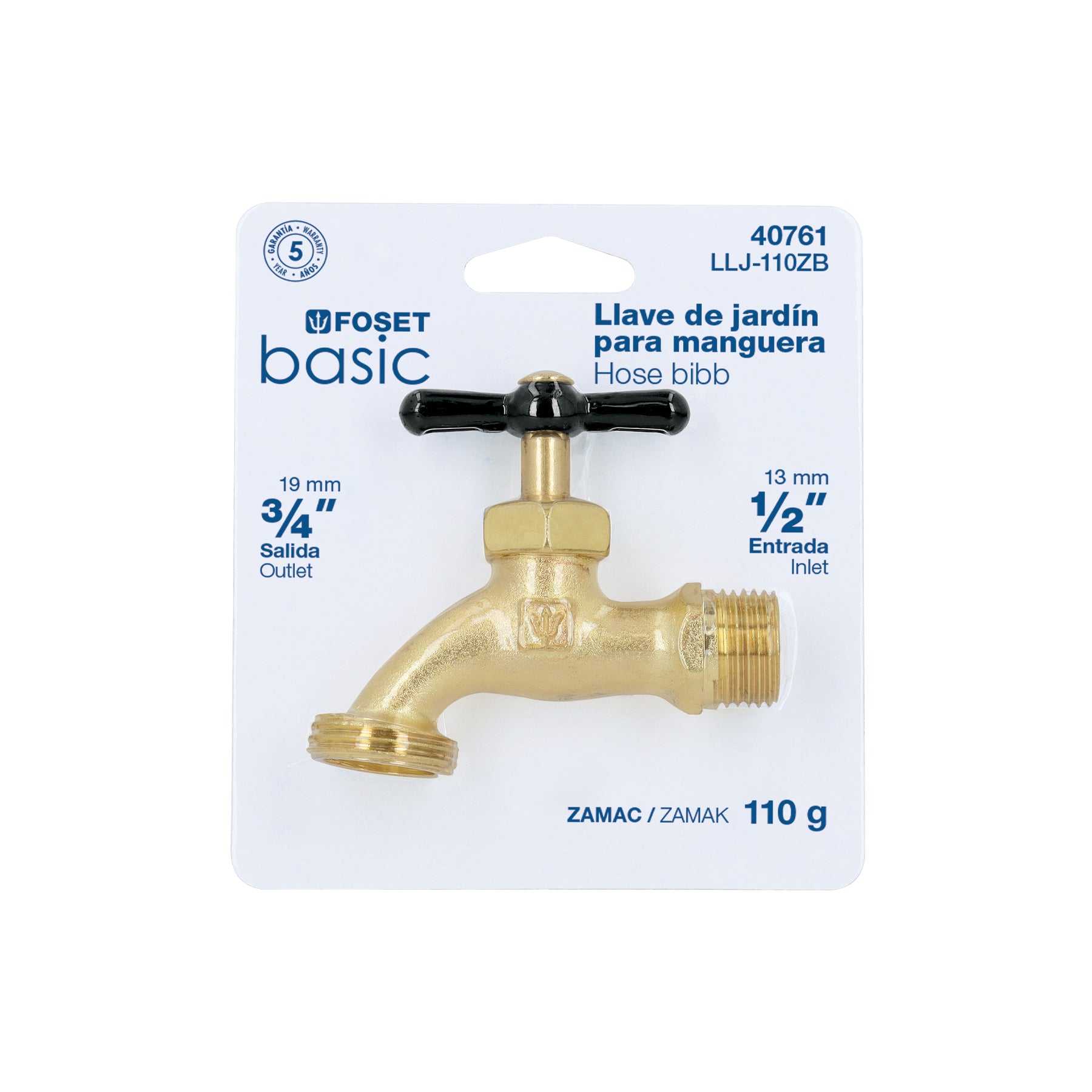 Llave para manguera, de zamac 110gr, 1/2", blíster, BASIC, Foset, LLJ-110ZB, 40761