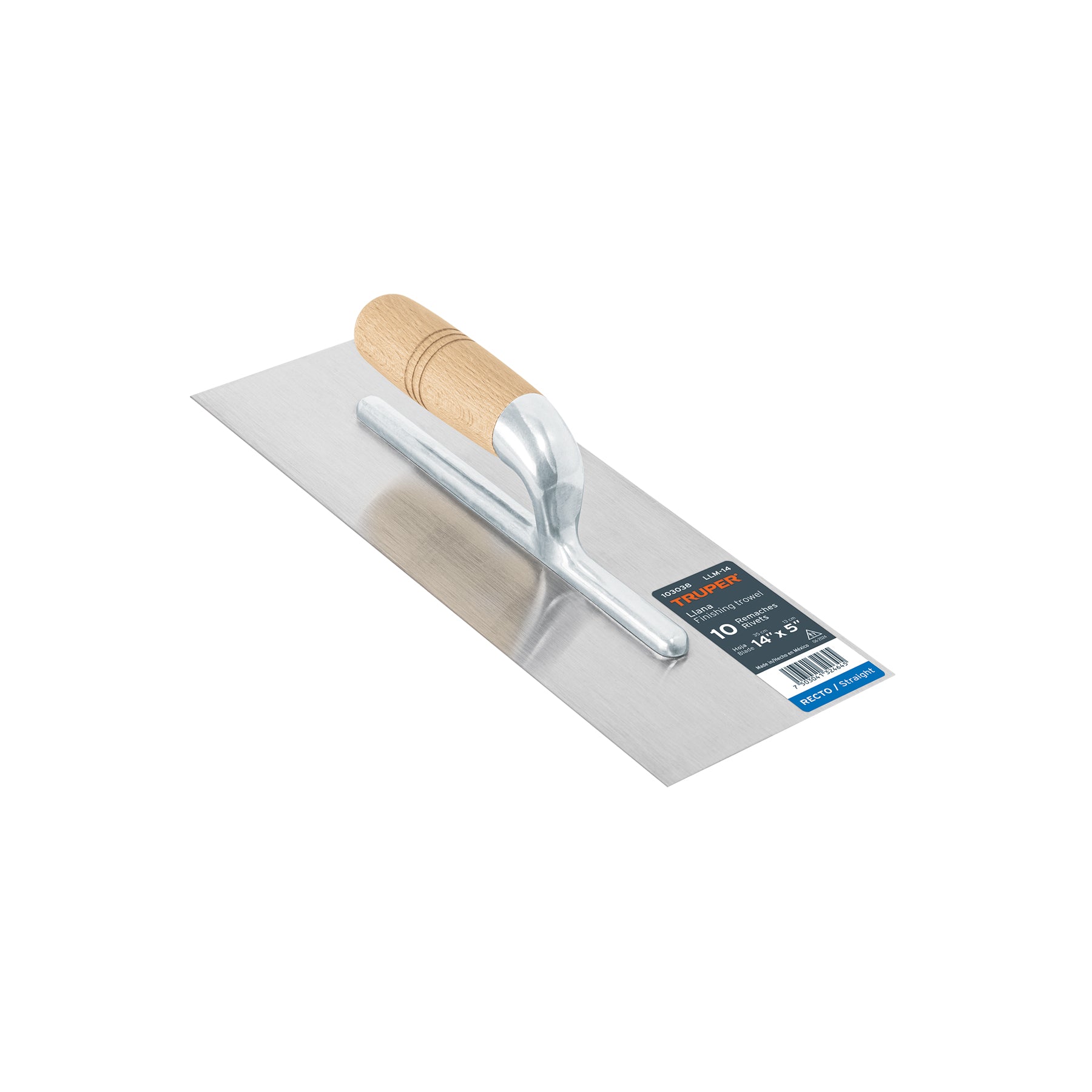 Llana 14" canto recto, 10 remaches, mango madera, Truper