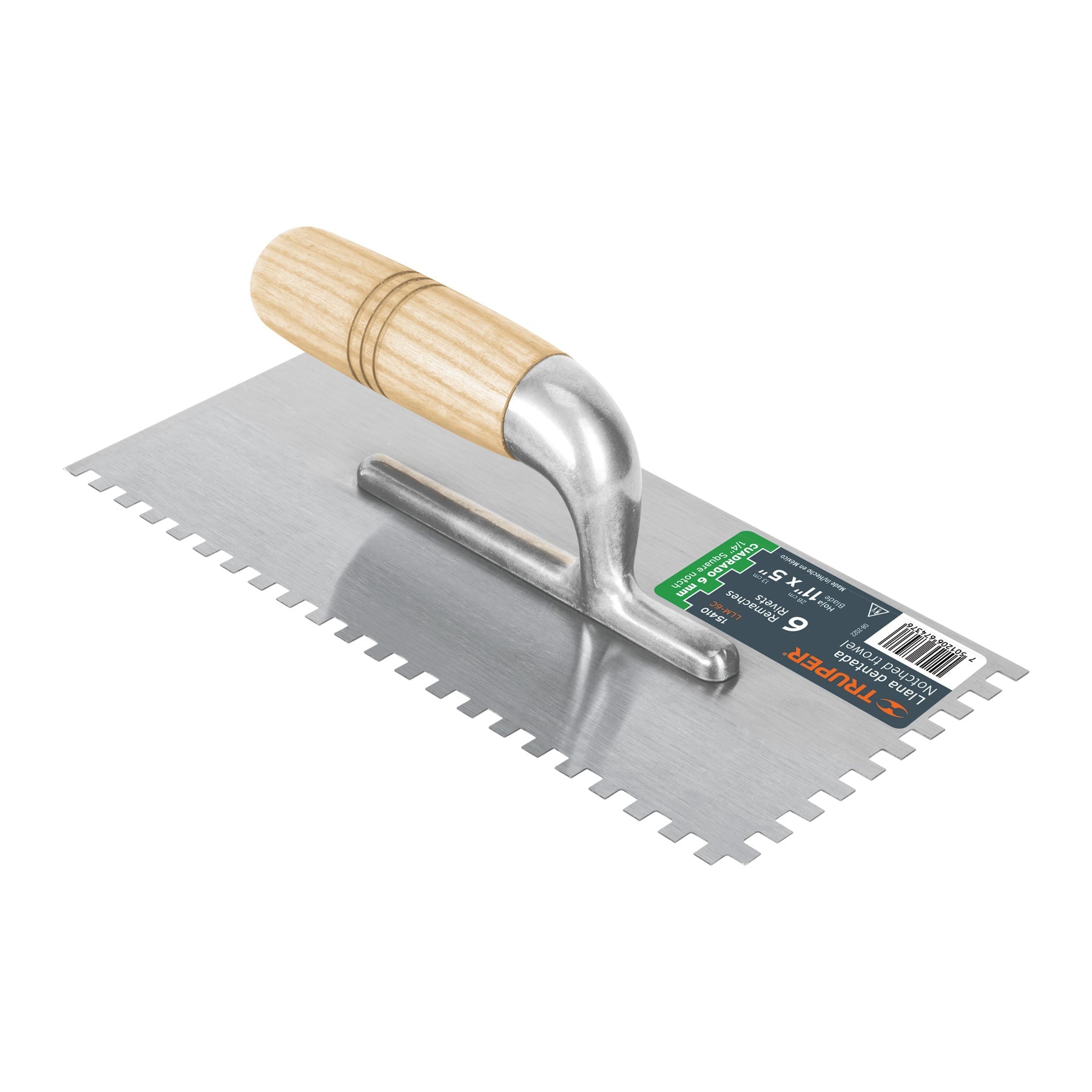 Llana 11" dentado cuadrado 1/4", 6 remaches, mango madera