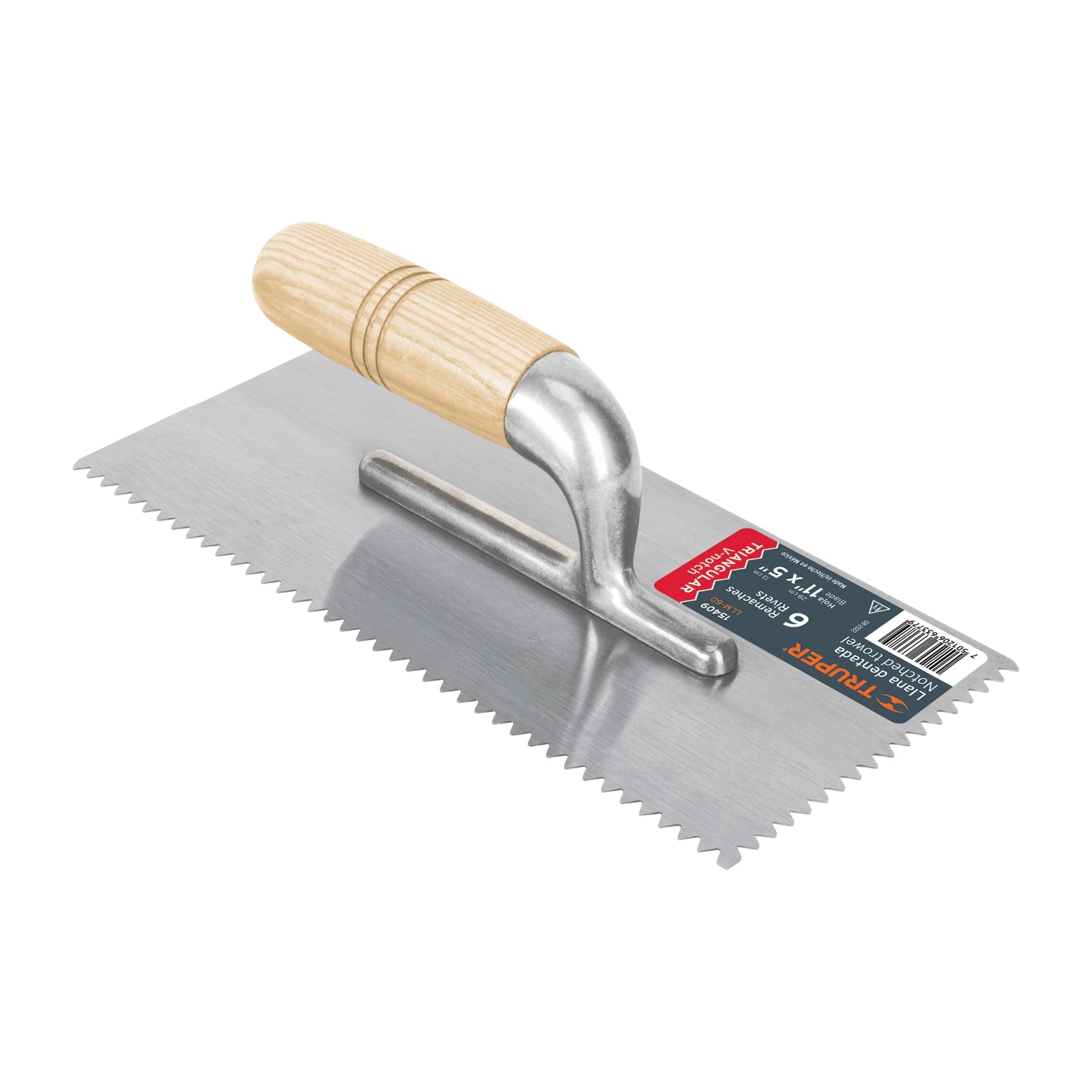 Llana 11" dentado triangular, 6 remaches, mango madera, Truper