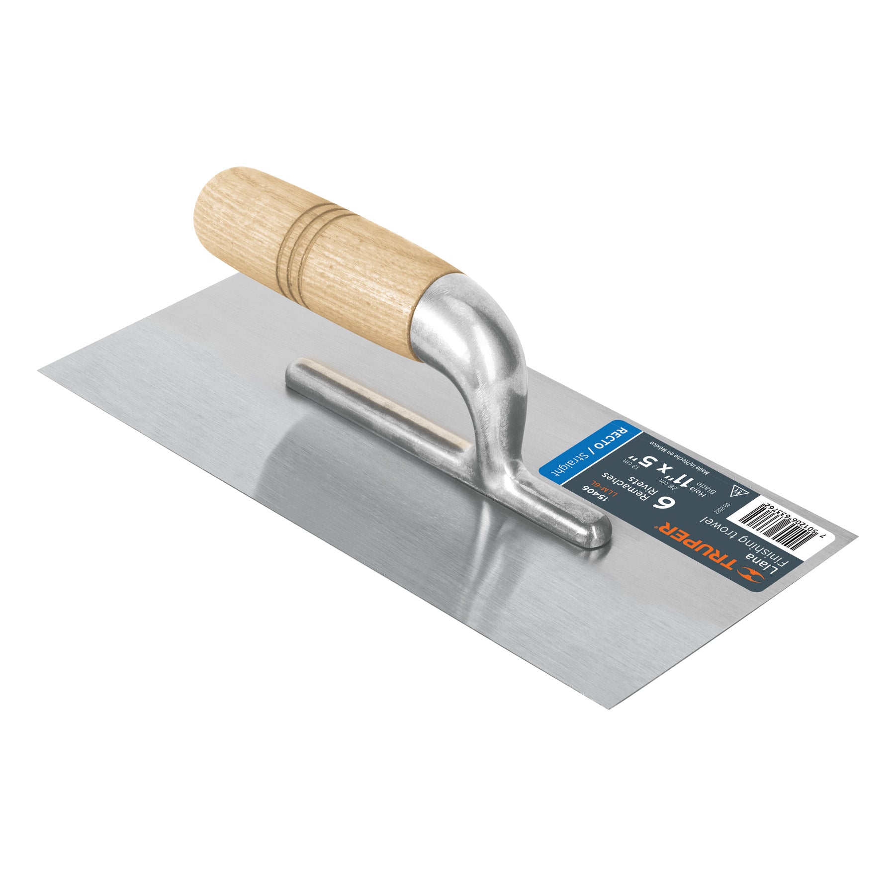 Llana 11" canto recto, 6 remaches, mango madera, Truper