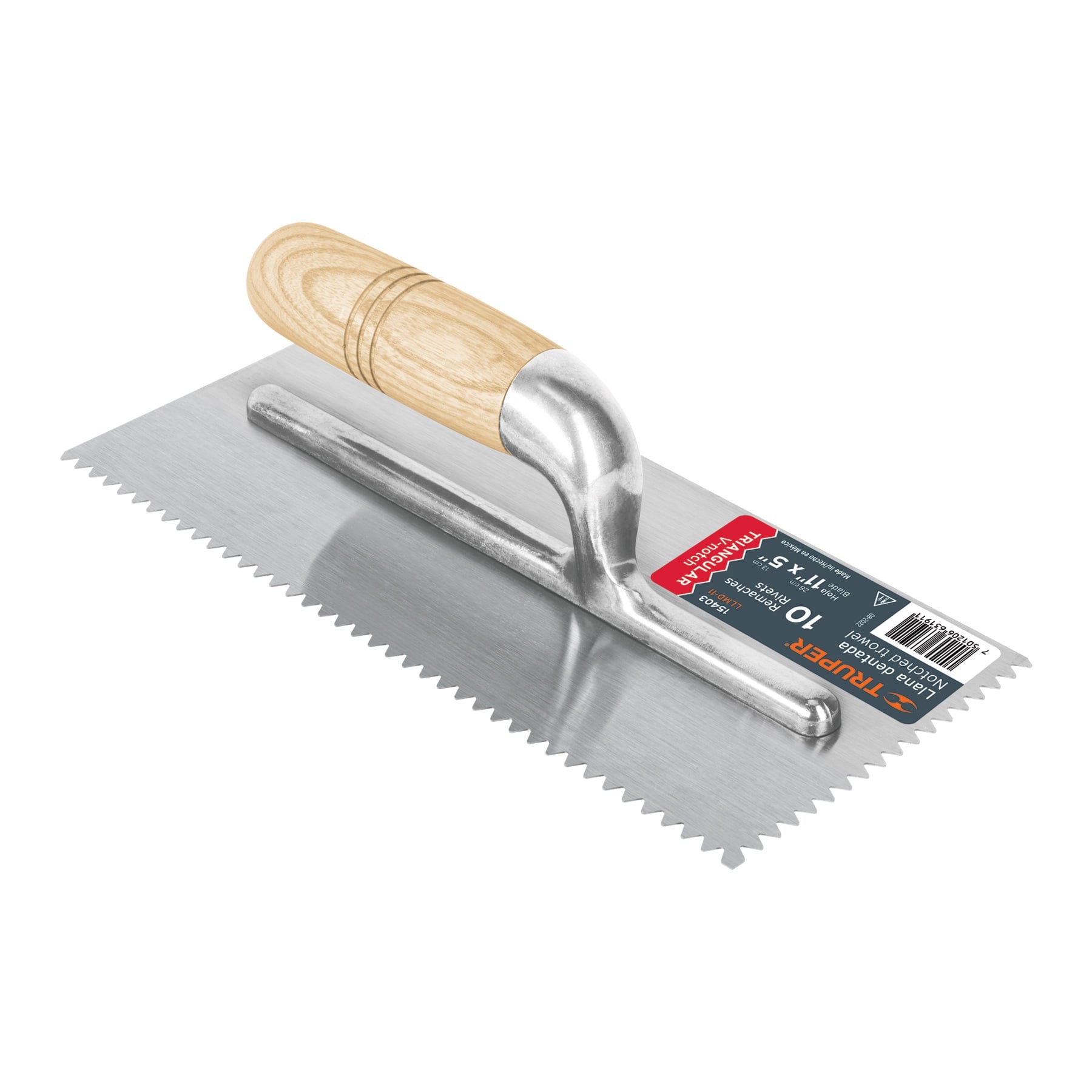 Llana 11" dentado triangular, 10 remaches, mango madera,Truper