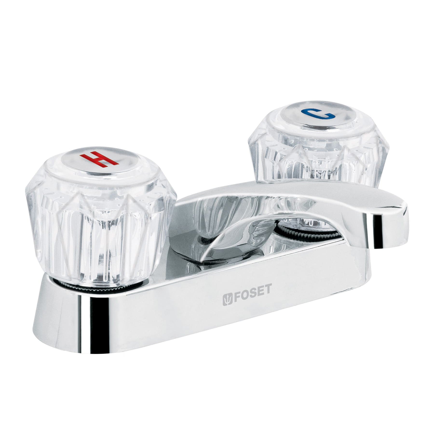 Mezcladora 4" para lavabo, nariz larga, manerales acrílico, Foset, M-048A, 49231