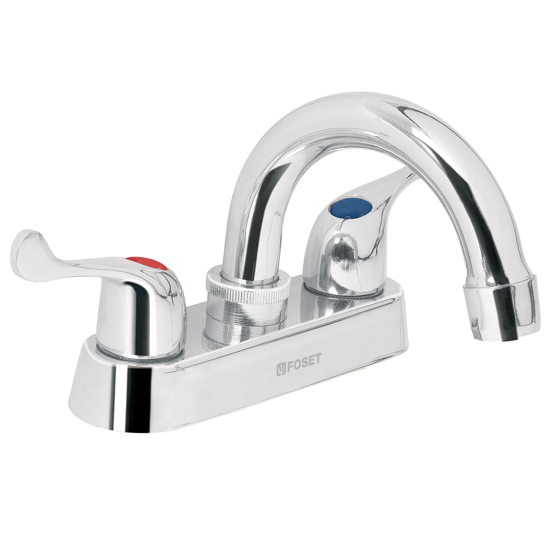 Mezcladora 4" para lavabo, cuello curvo, manerales palanca, Foset, M-050P, 49279