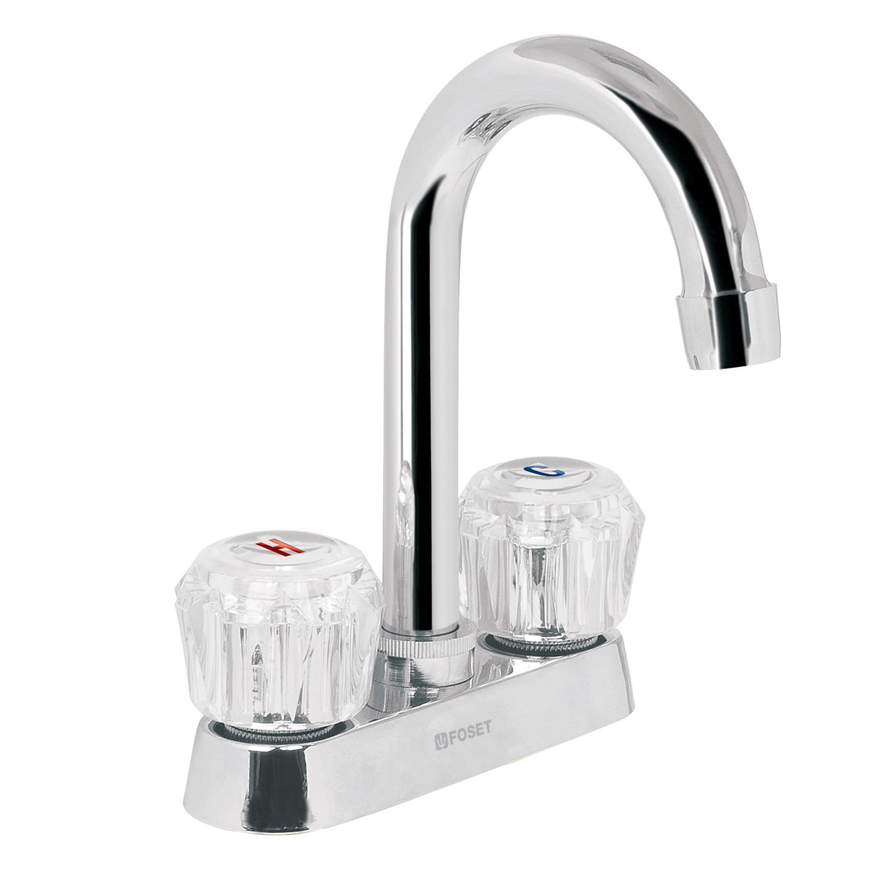 Mezcladora 4" para lavabo, cuello bar, manerales de acrílico, Foset, M-060A, 49277