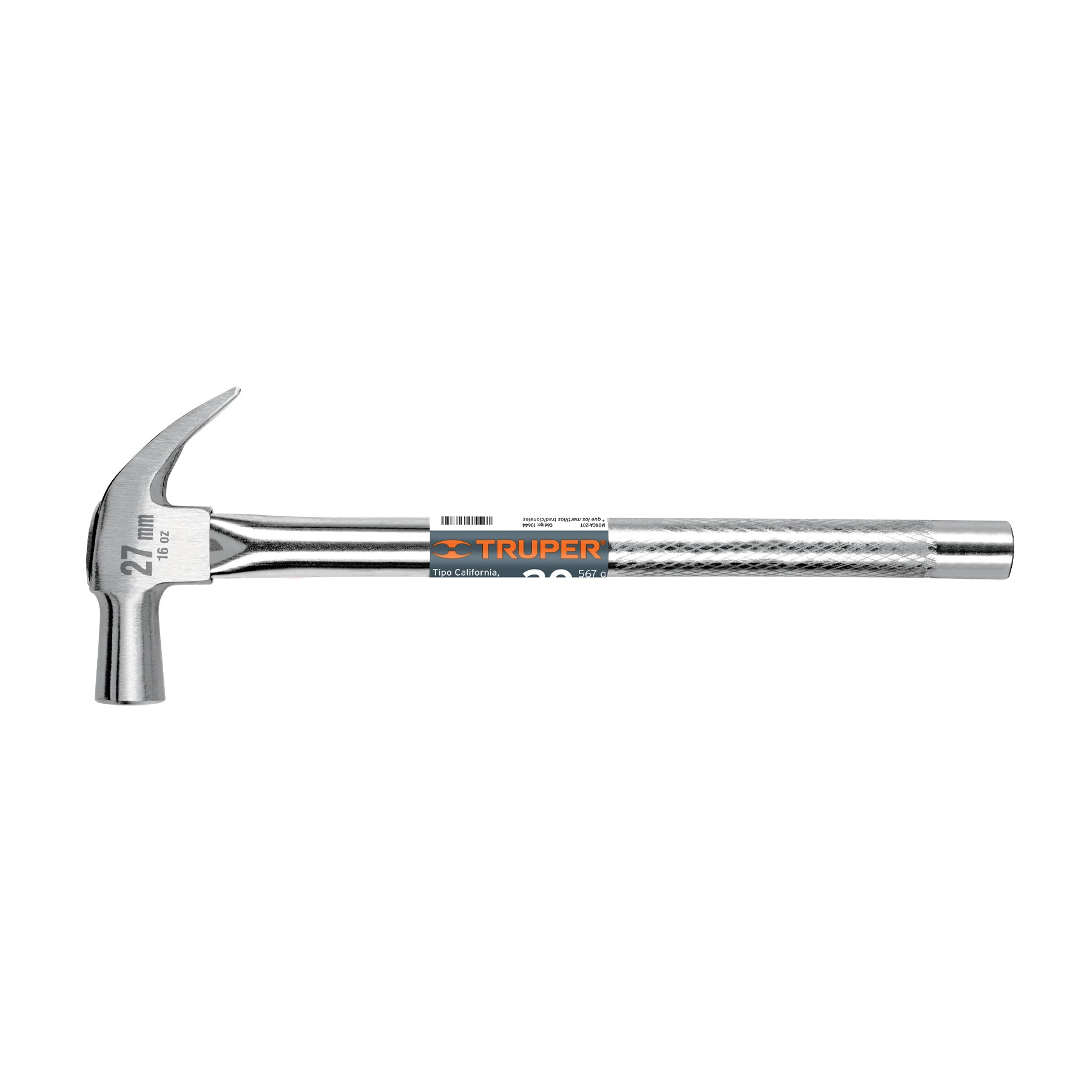 Martillo cabeza cónica 27 mm uña curva, mango tubular,Truper