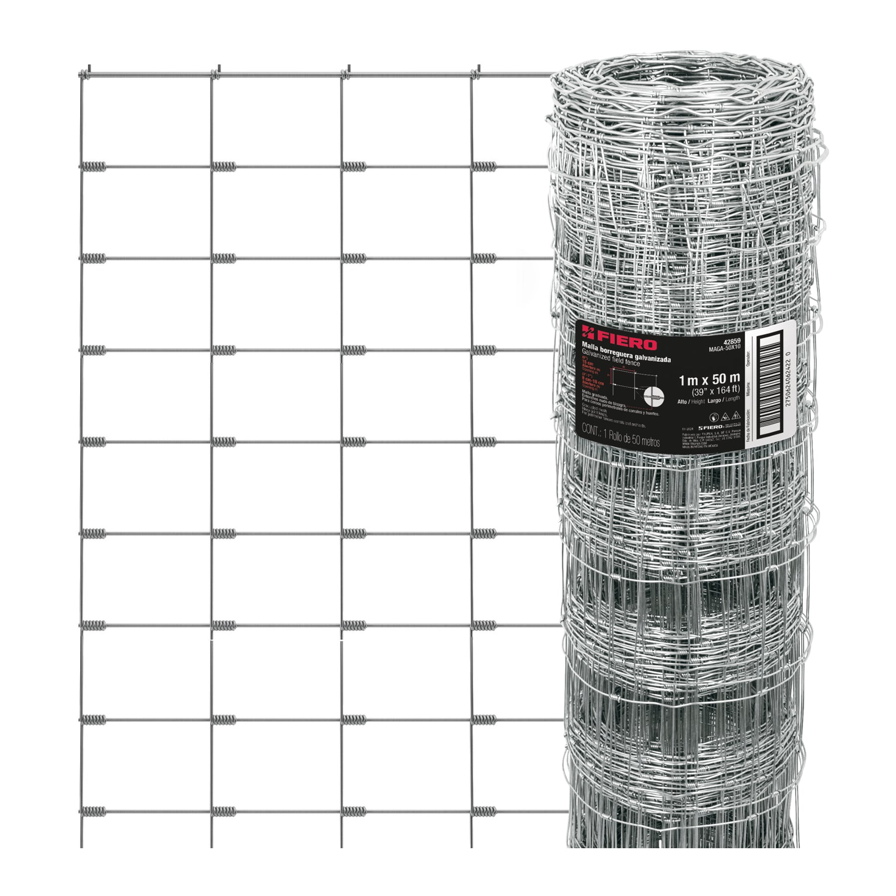 Rollo malla borreguera, 1m x 50m acero galvanizado, 23kg