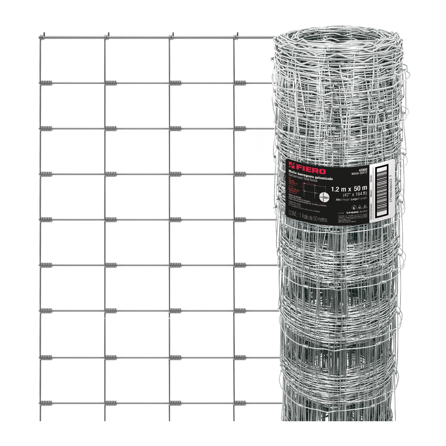 Rollo malla borreguera, 1.2m x 50m acero galvanizado, 26kg