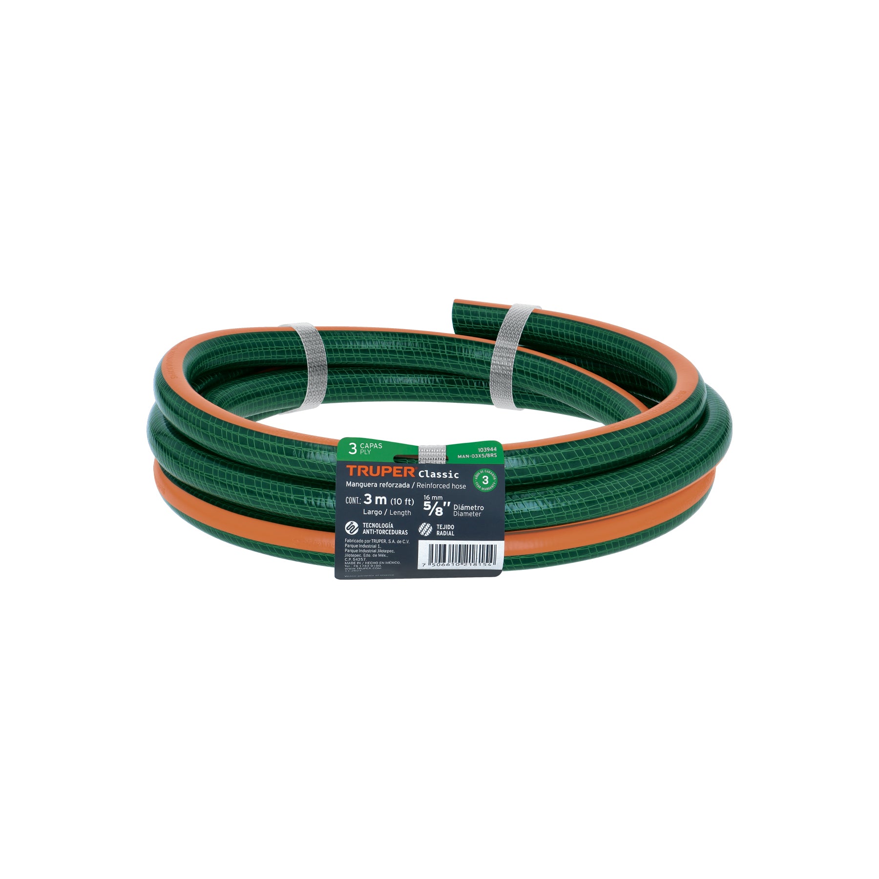 Manguera de jardín 5/8", 3 capas, 3m, sin conexiones, Truper